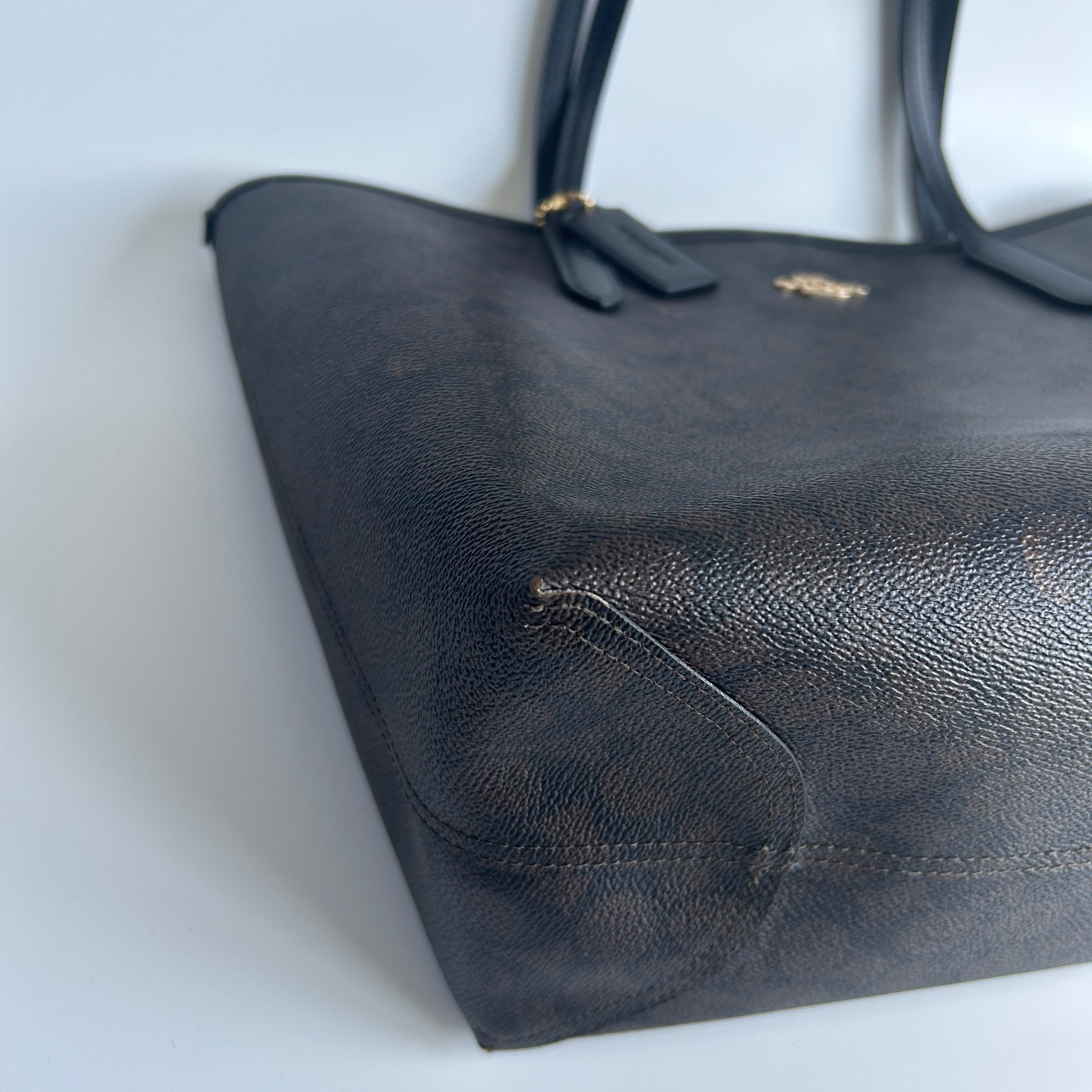 Coach City Tote Brown Signature Canvas Leather Bag 5696 Good
