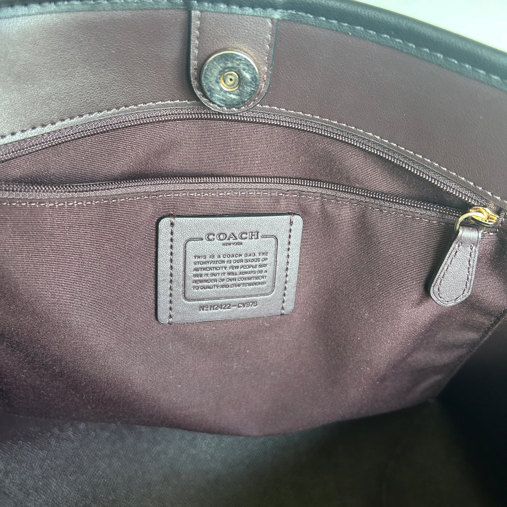Coach City Tote Brown Signature Canvas Leather Bag 5696 Good