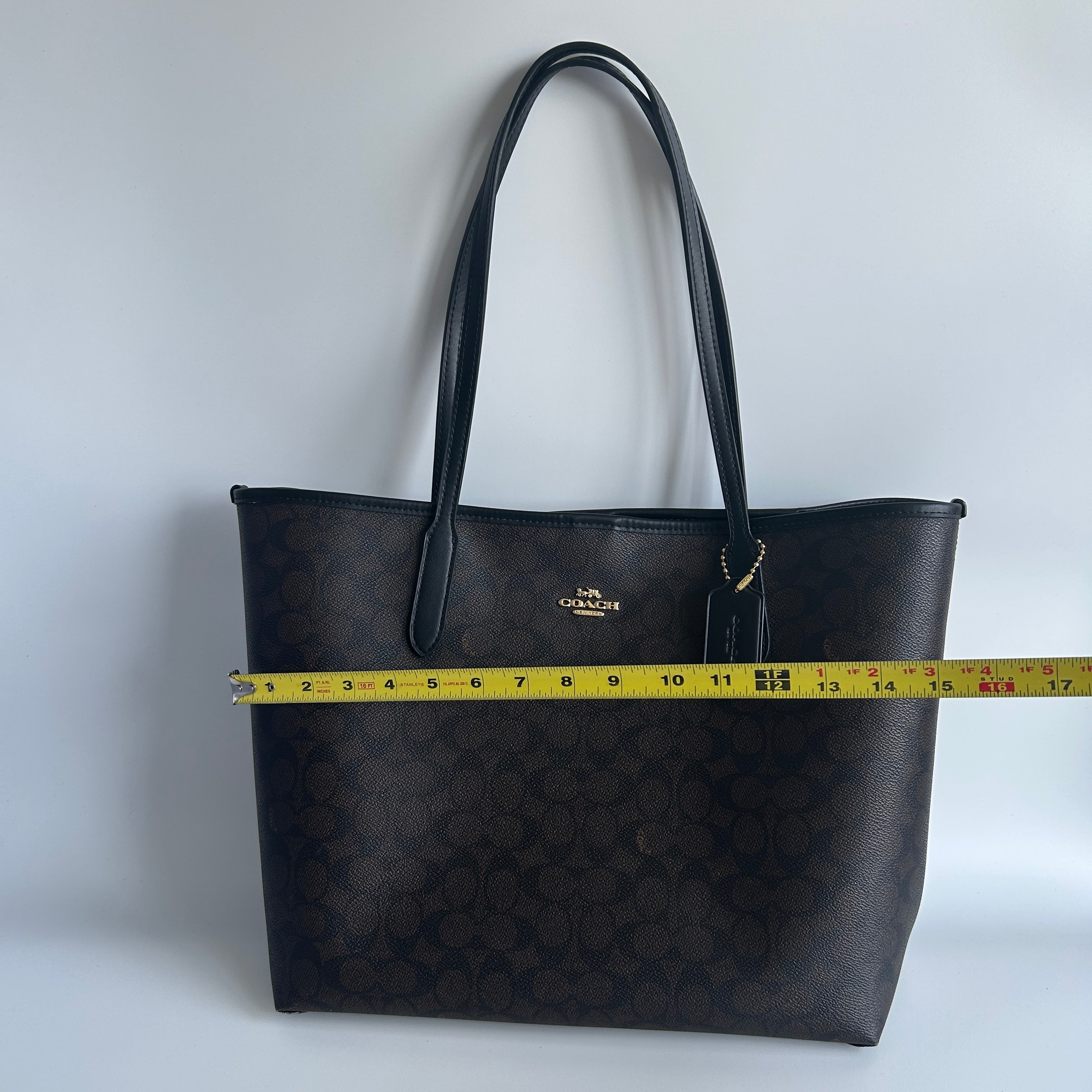 Coach City Tote Brown Signature Canvas Leather Bag 5696 Good