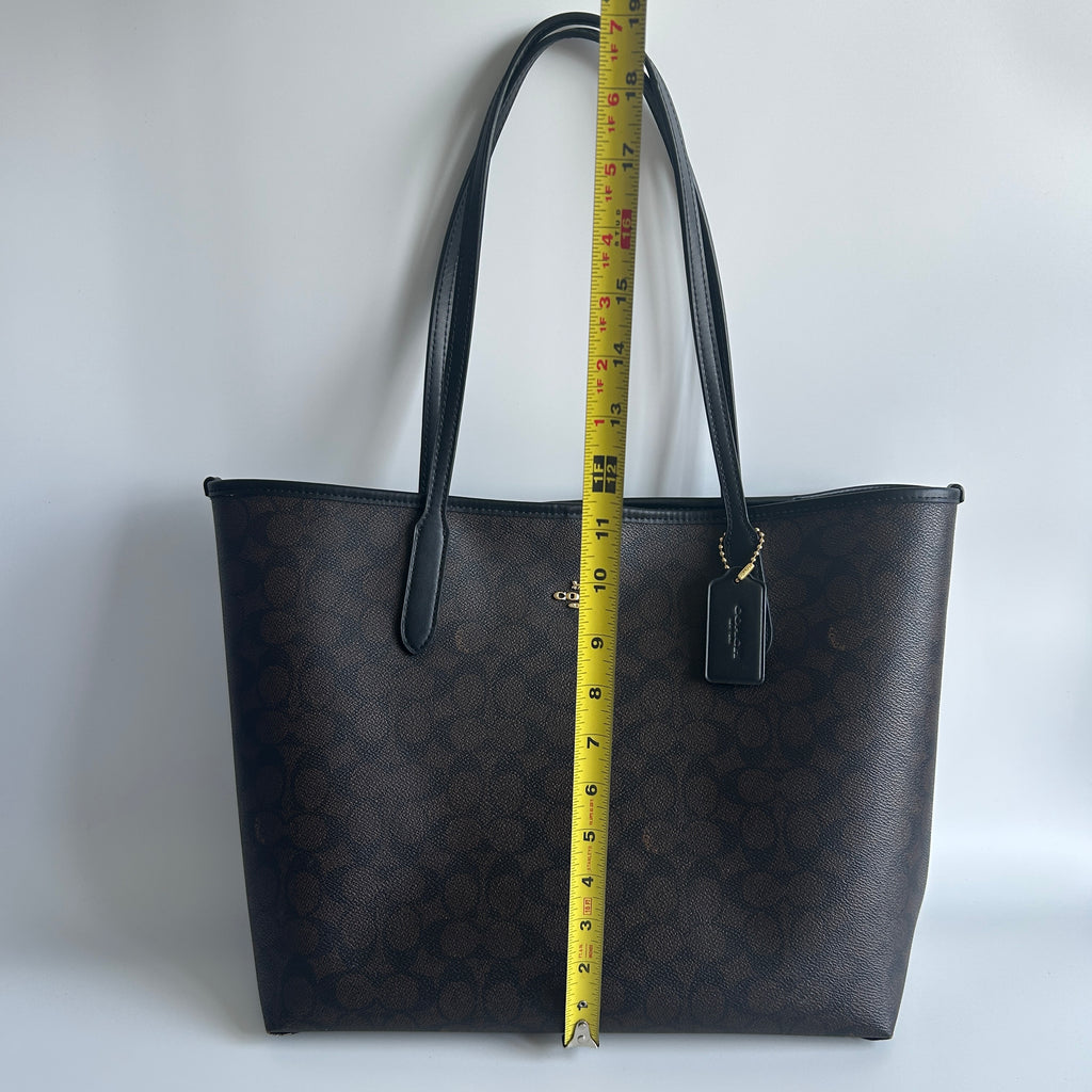 Coach City Tote Brown Signature Canvas Leather Bag 5696 Good