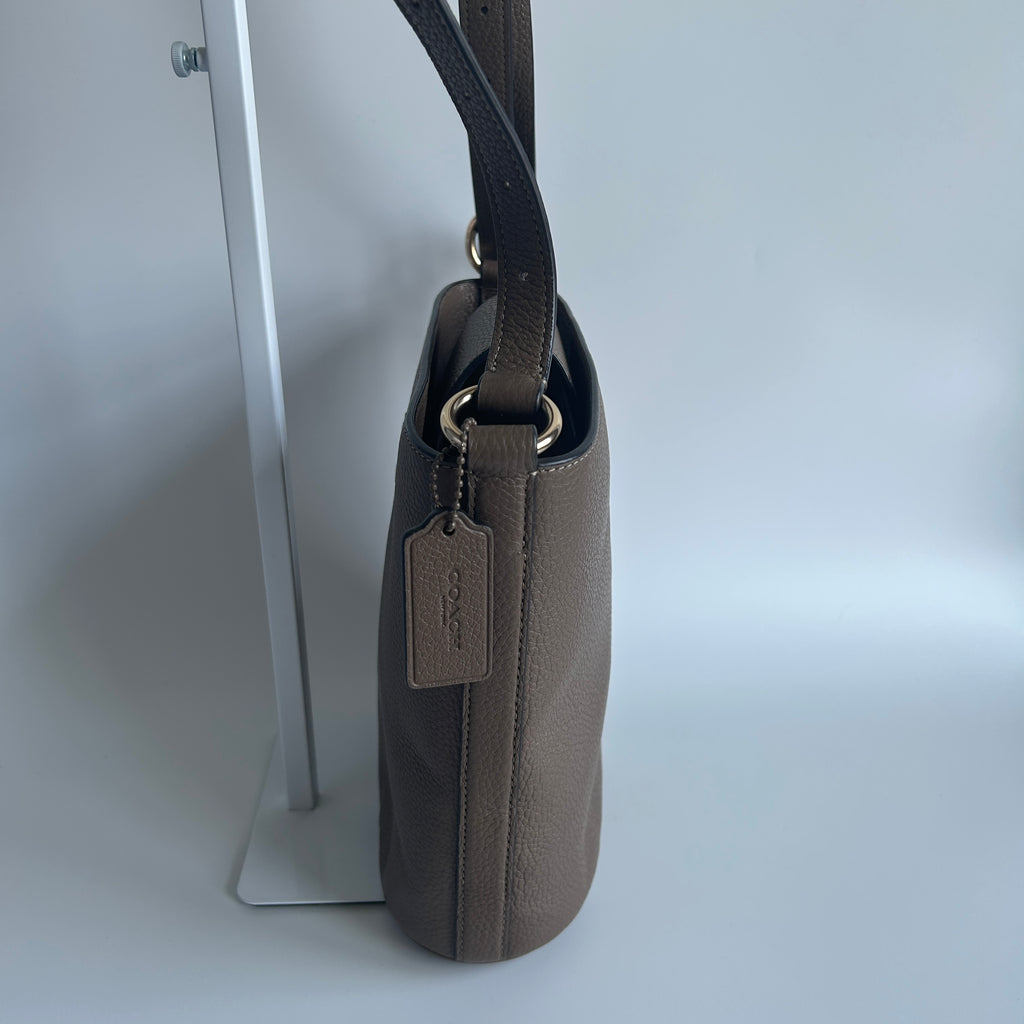 Coach Sophie Bucket Bag Dark Stone Pebbled Leather CR153 Excellent