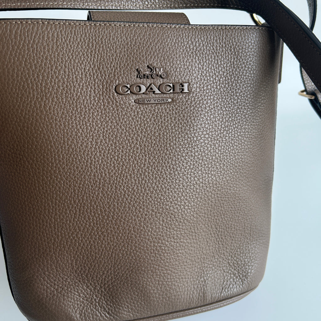 Coach Sophie Bucket Bag Dark Stone Pebbled Leather CR153 Excellent