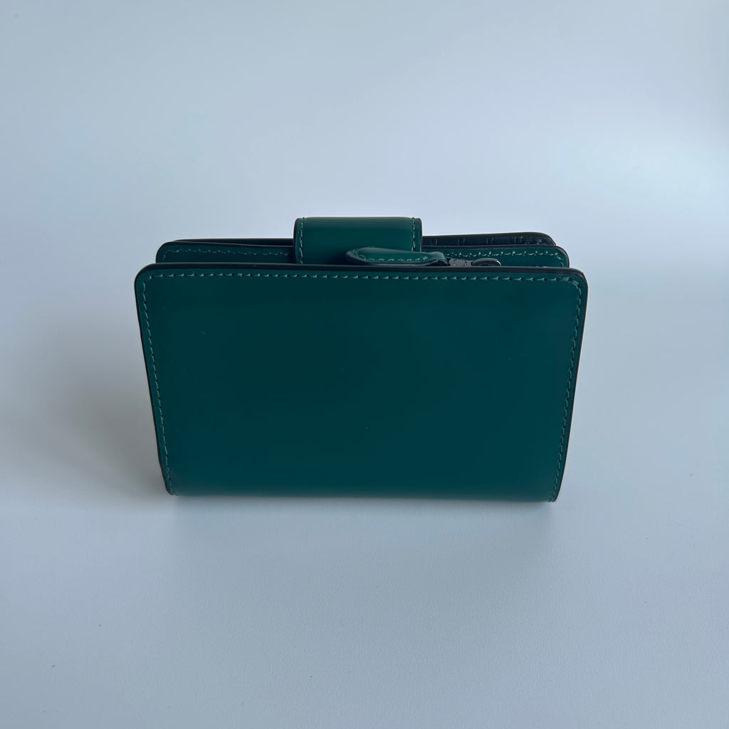 Coach Medium Corner Zip Dark Green Leather Wallet C2862 Good