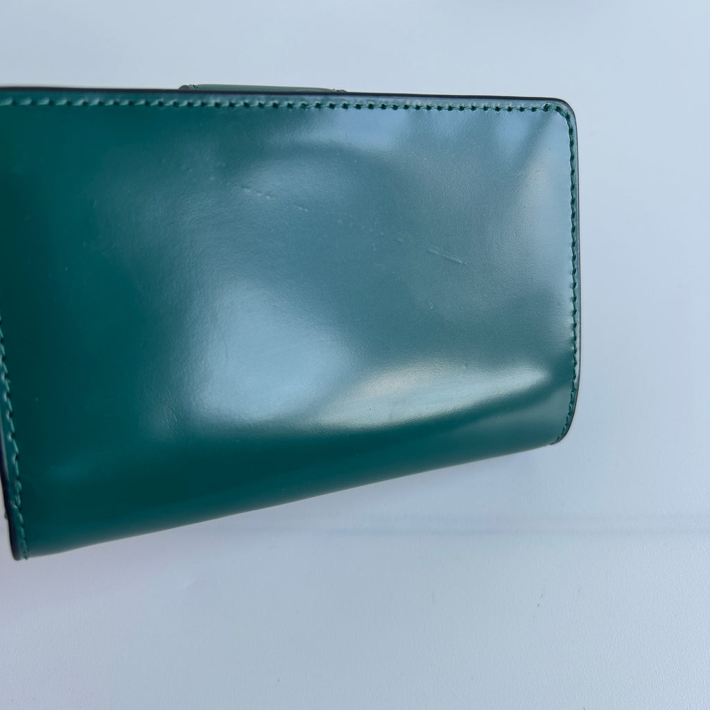 Coach Medium Corner Zip Dark Green Leather Wallet C2862 Good