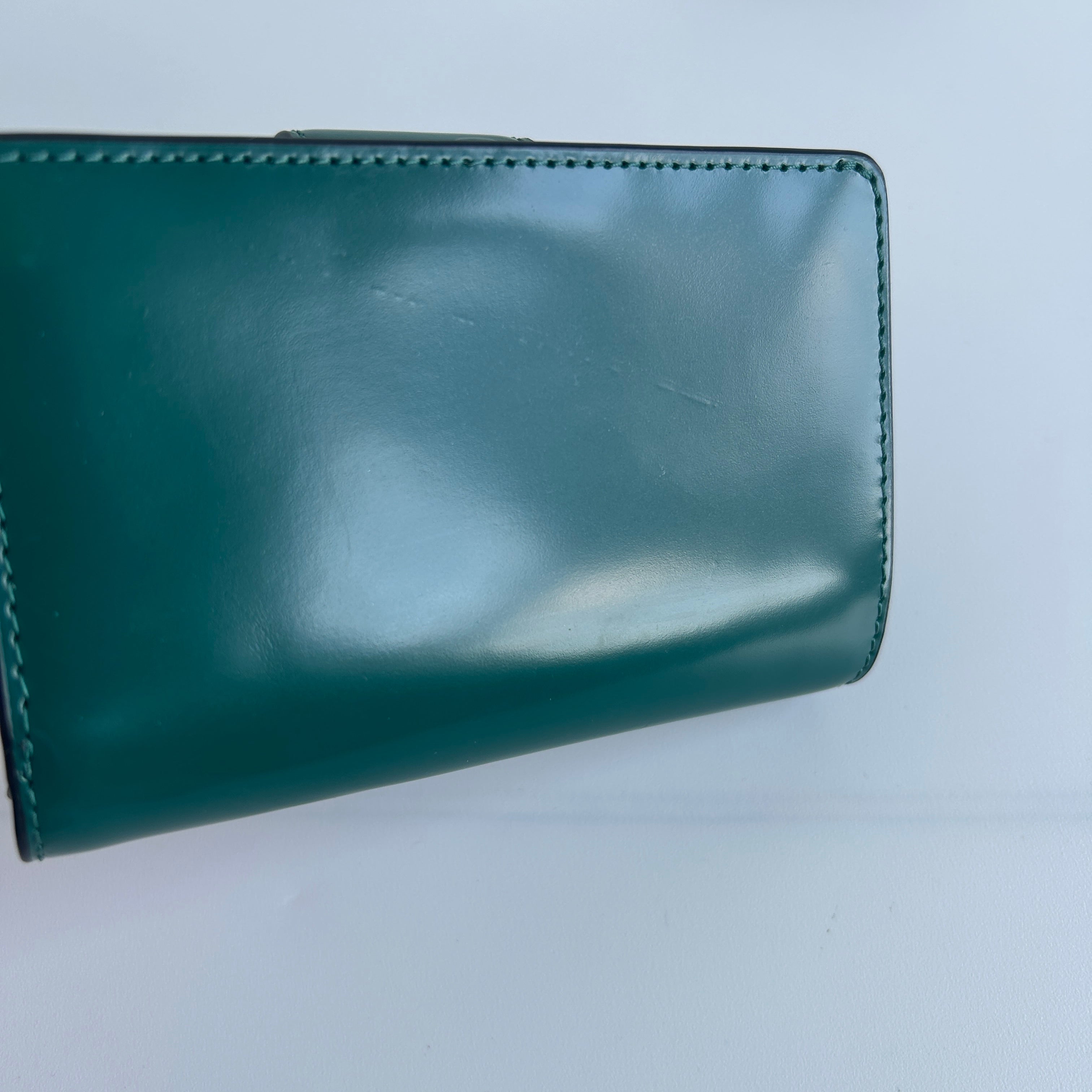Coach Medium Corner Zip Dark Green Leather Wallet C2862 Good