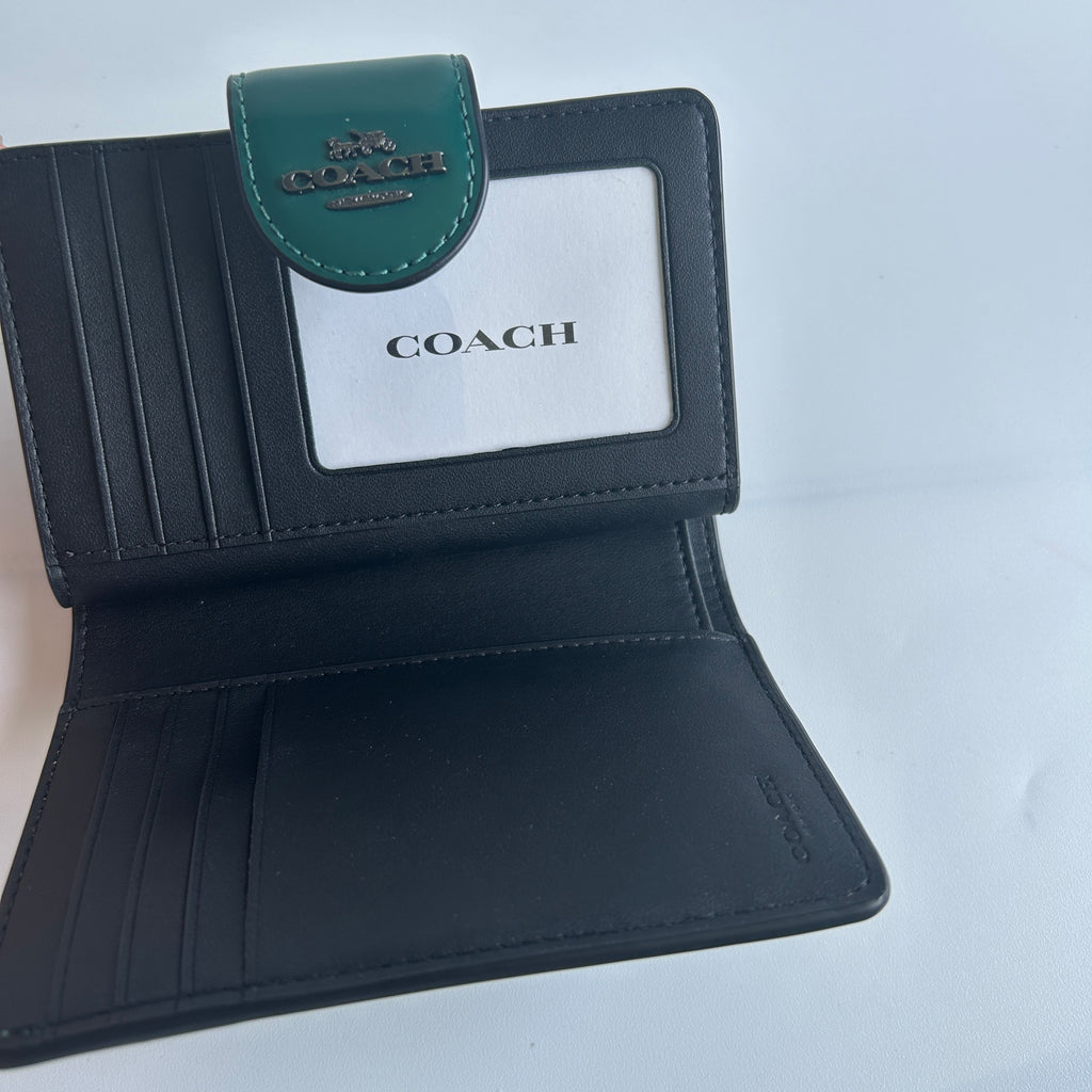 Coach Medium Corner Zip Dark Green Leather Wallet C2862 Good