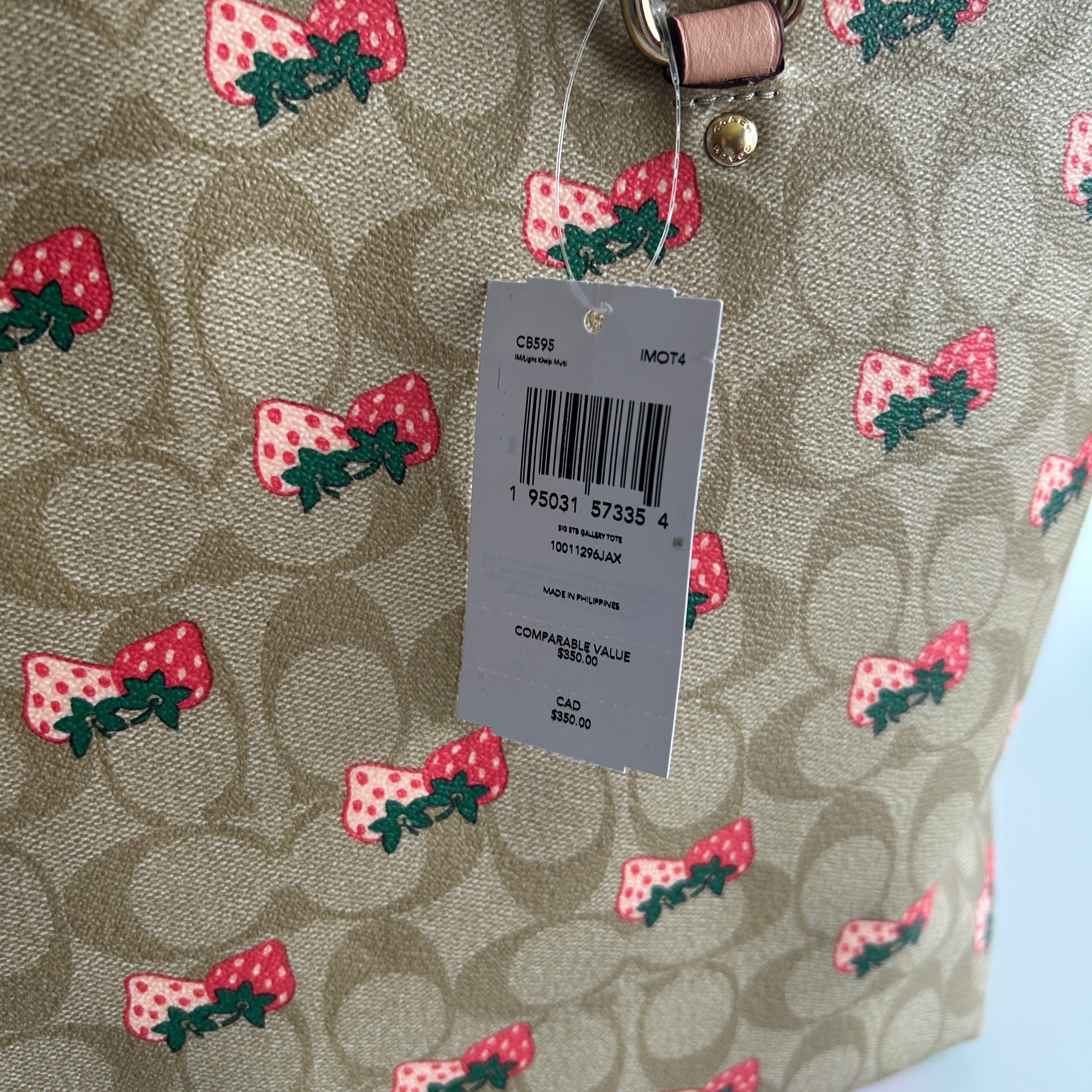 Coach Gallery Tote Strawberry Khaki Multi Canvas Leather Bag NEW