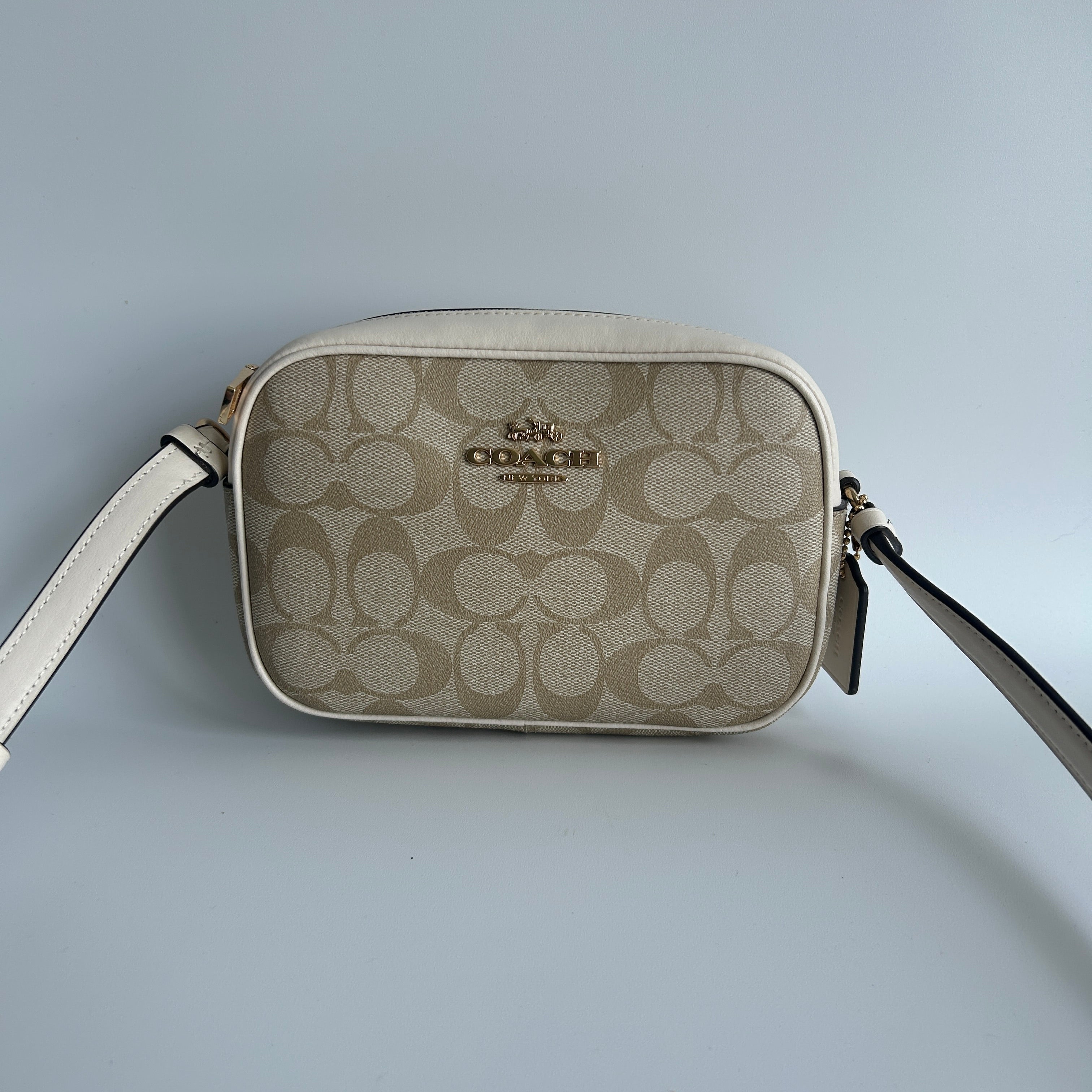 Coach Mini Jamie Camera Bag Chalk White Signature Canvas Crossbody Excellent