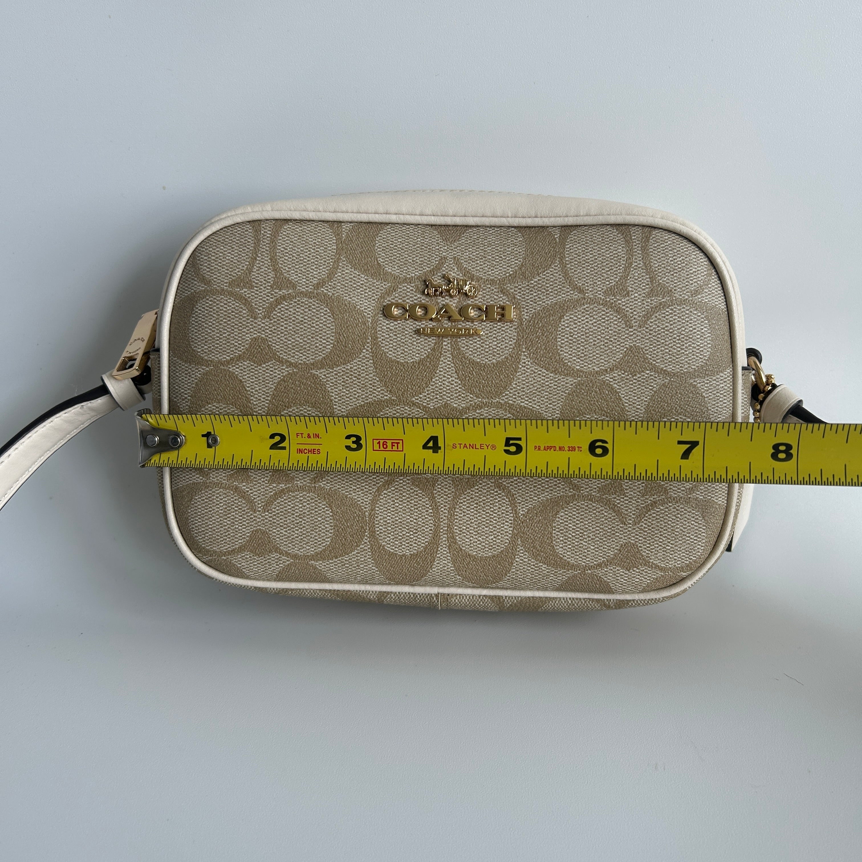 Coach Mini Jamie Camera Bag Chalk White Signature Canvas Crossbody Excellent