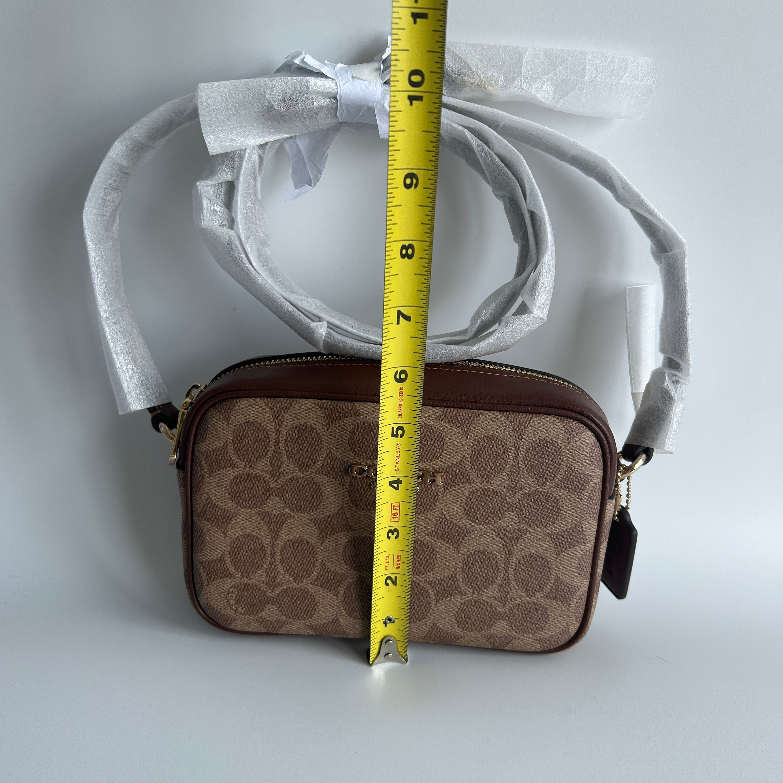 Coach Mini Jamie Tan Brown Signature Canvas Leather Camera Bag NEW