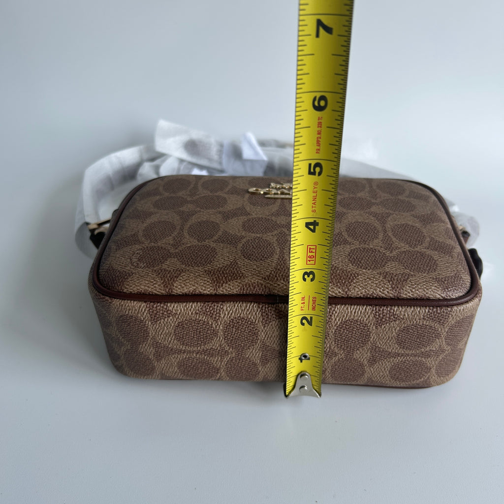 Coach Mini Jamie Tan Brown Signature Canvas Leather Camera Bag NEW