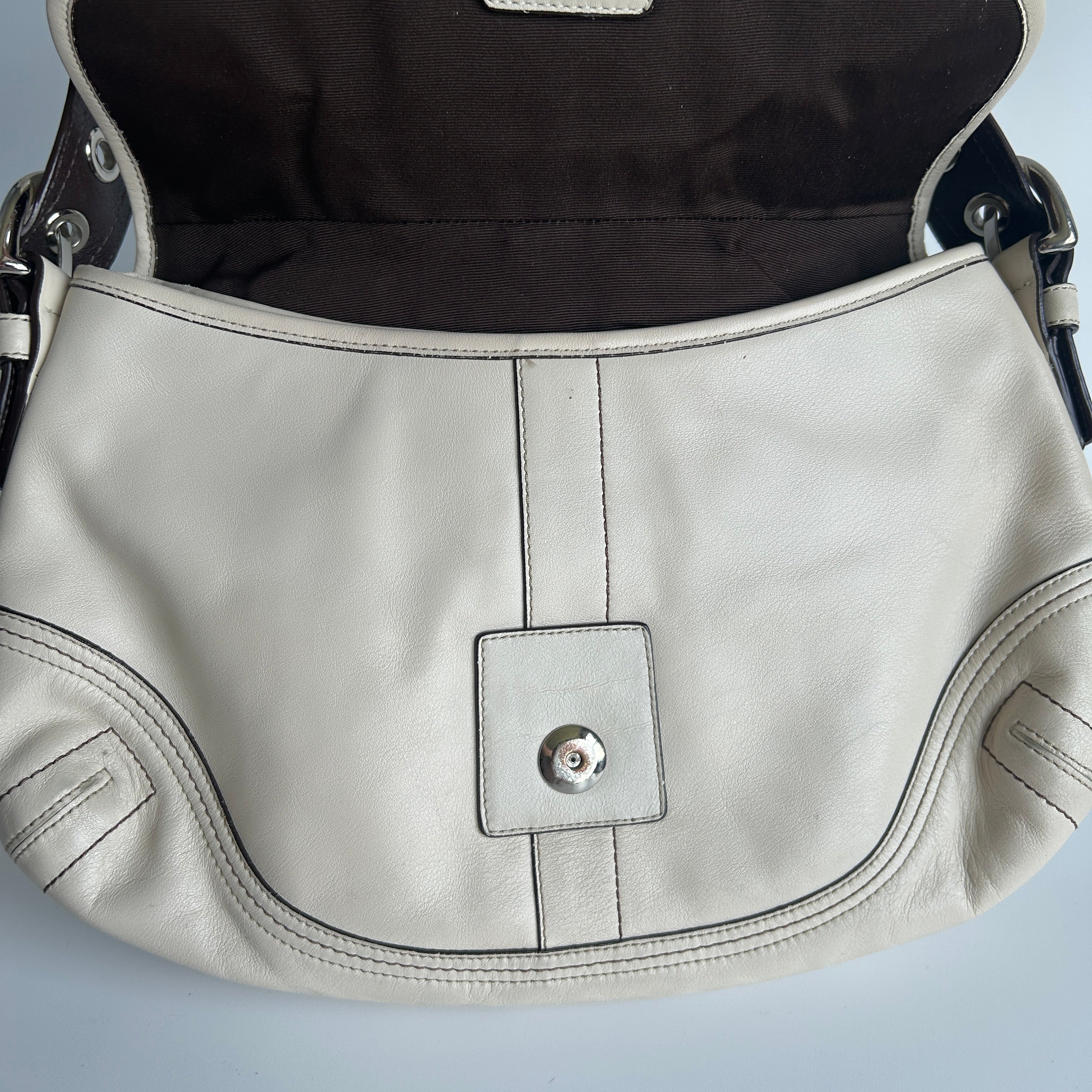 Coach Soho Flap Chalk White Leather Shoulder Bag F10909 Good