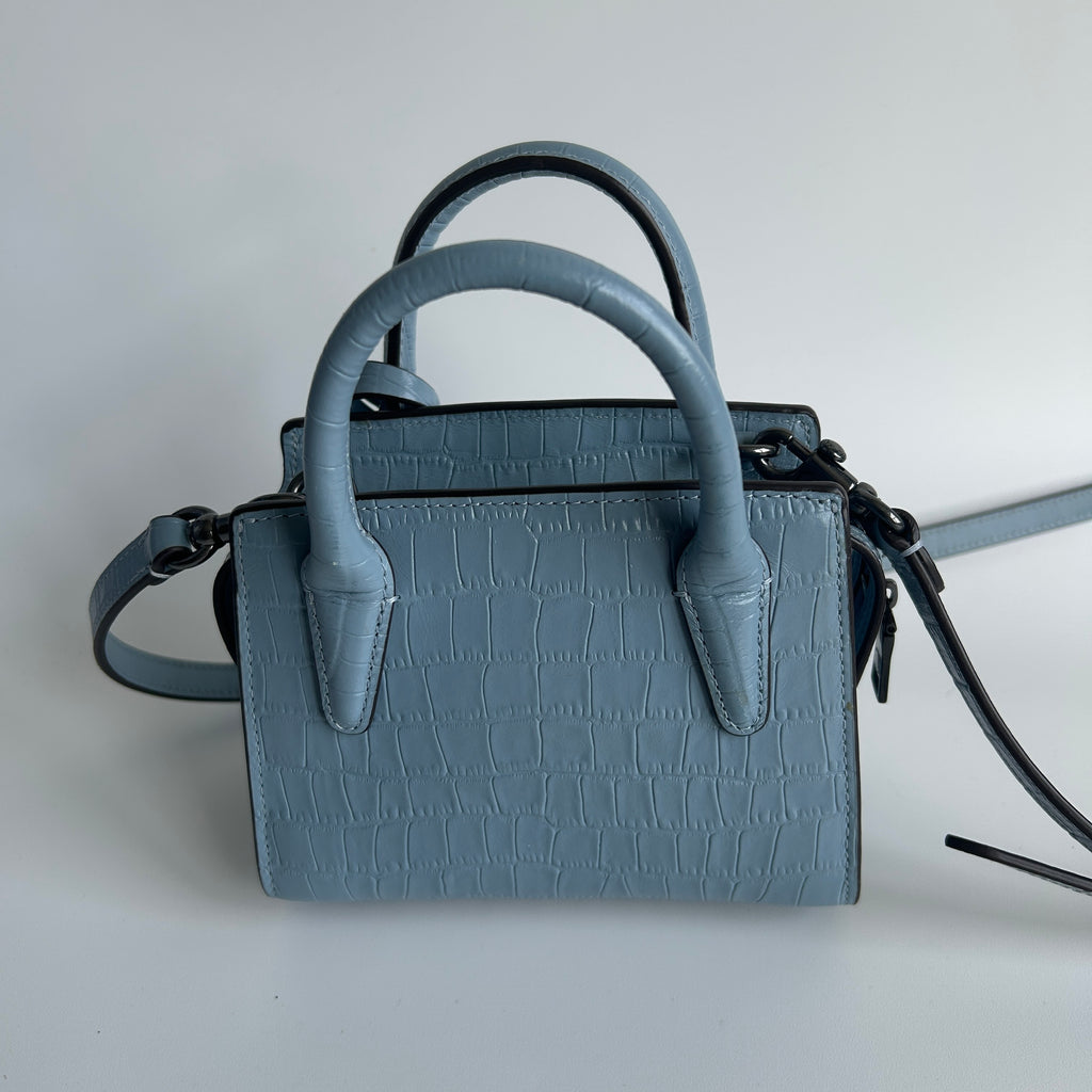Coach Andrea Mini Carryall Blue Croc Embossed Leather Satchel Excellent