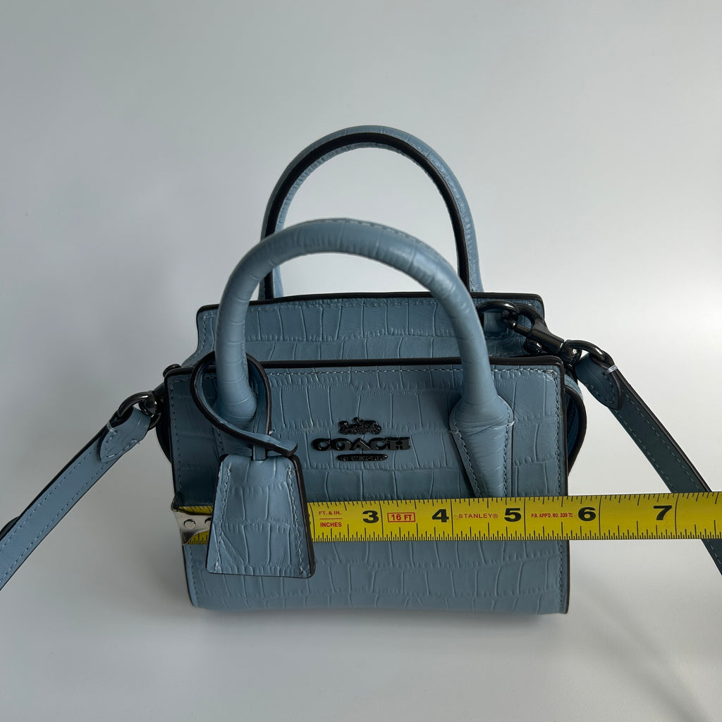 Coach Andrea Mini Carryall Blue Croc Embossed Leather Satchel Excellent