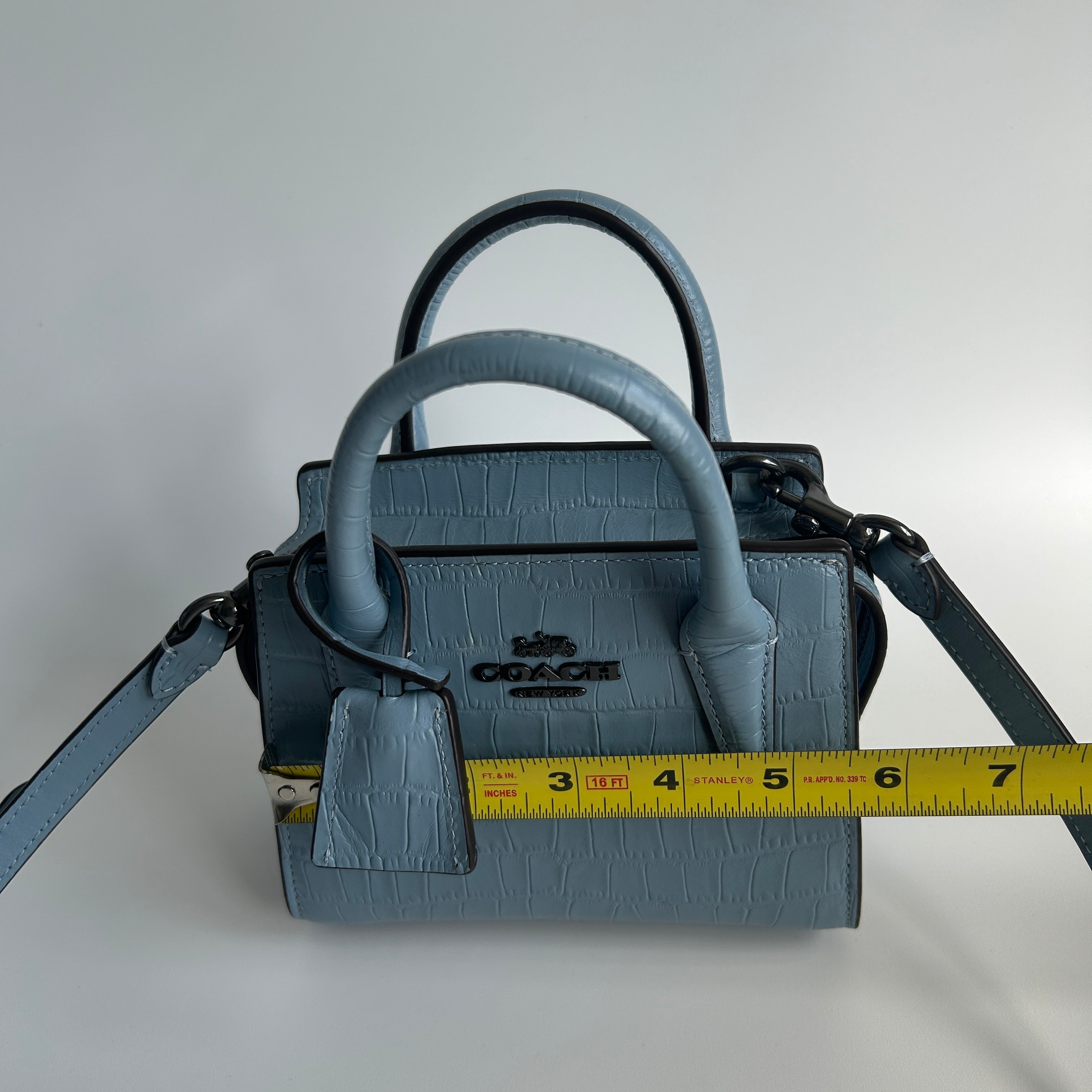 Coach Andrea Mini Carryall Blue Croc Embossed Leather Satchel Excellent