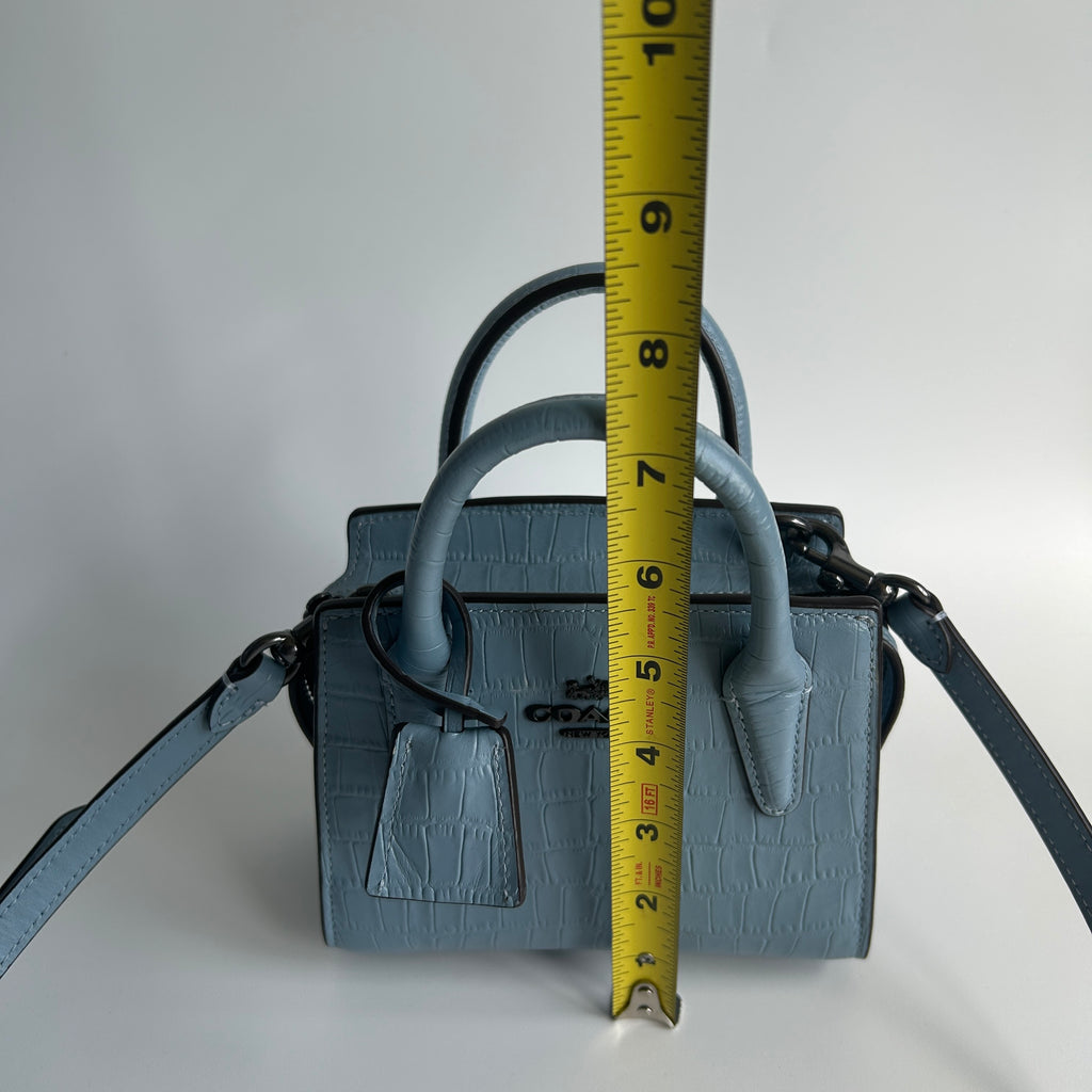 Coach Andrea Mini Carryall Blue Croc Embossed Leather Satchel Excellent