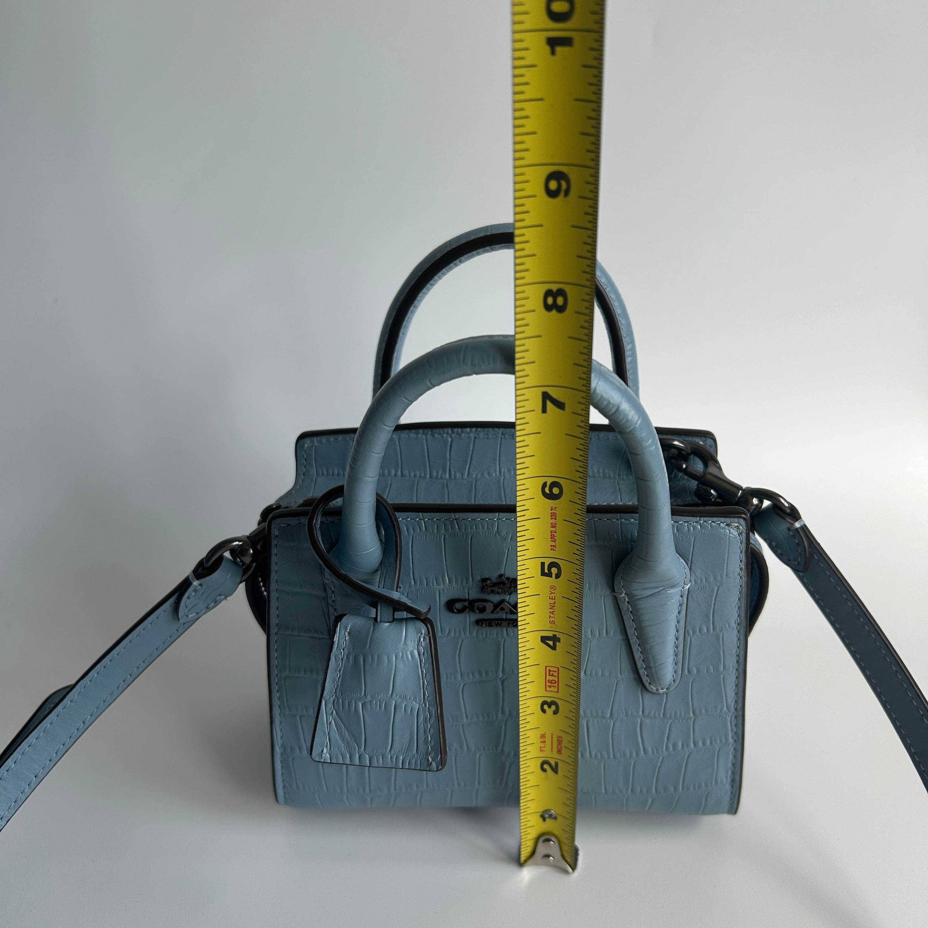 Coach Andrea Mini Carryall Blue Croc Embossed Leather Satchel Excellent