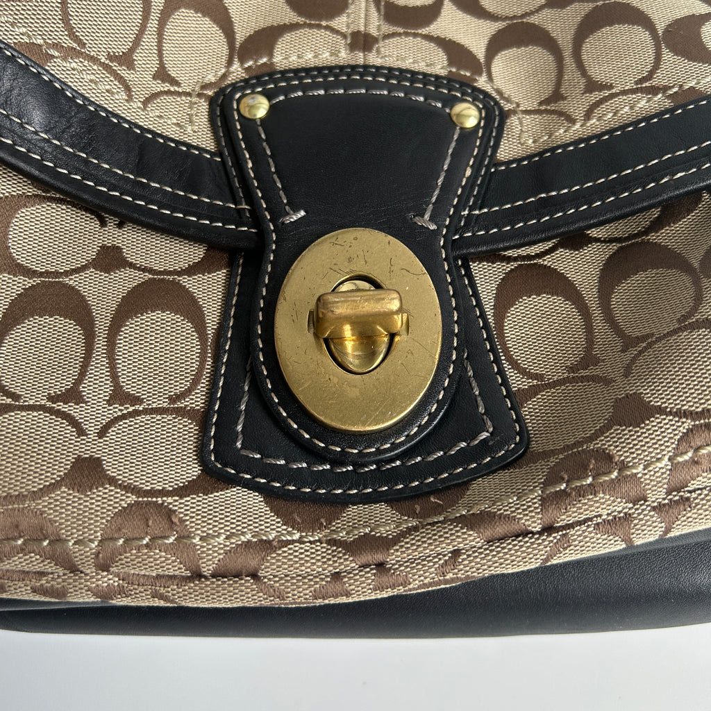 Coach Ali Legacy Brown Black Monogram Canvas Leather Shoulder Bag 10338 Good