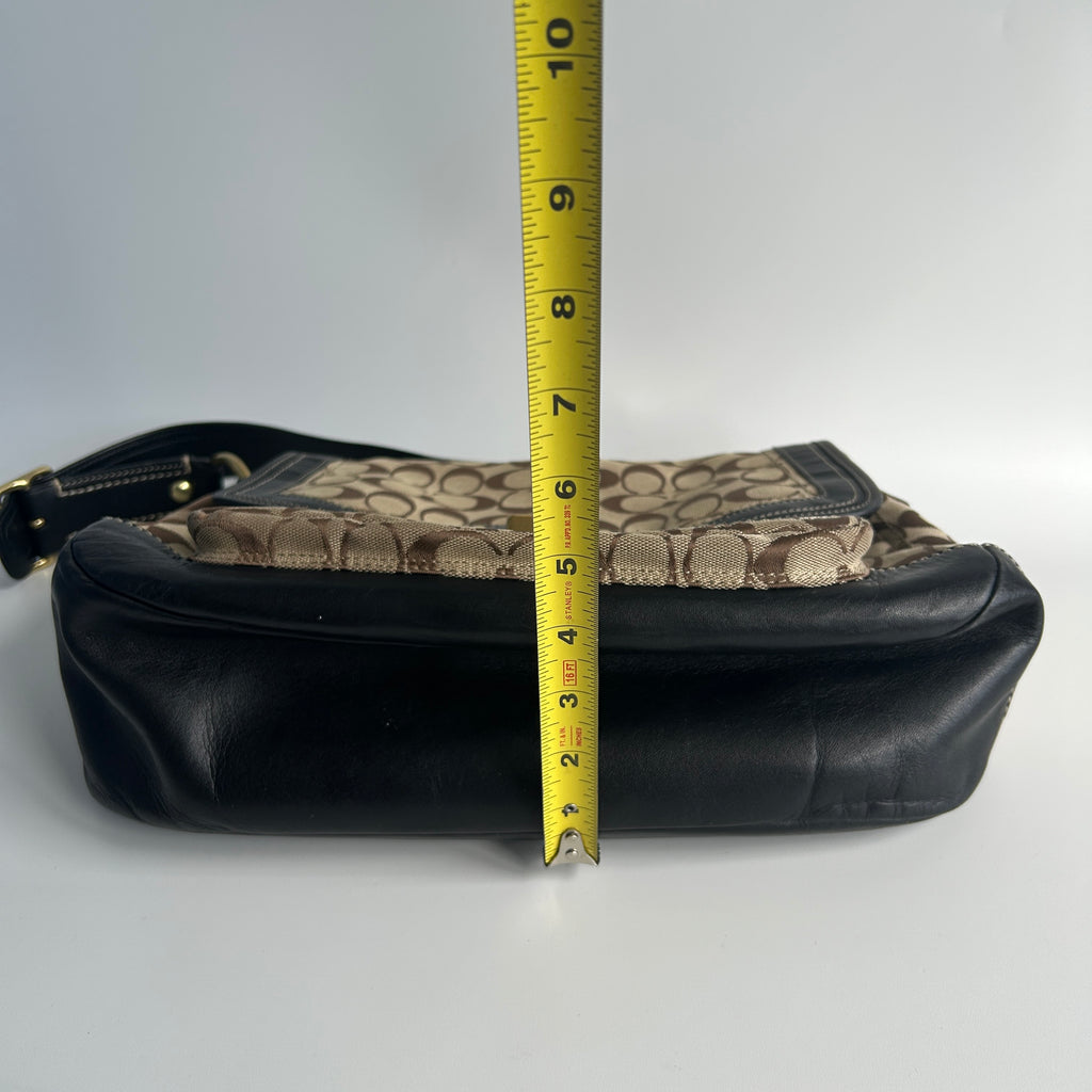 Coach Ali Legacy Brown Black Monogram Canvas Leather Shoulder Bag 10338 Good