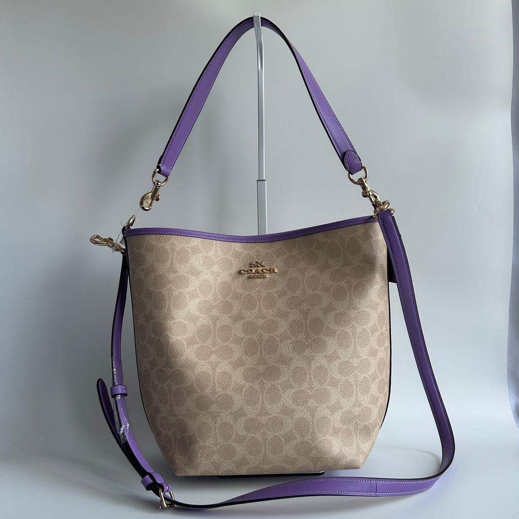 Coach City Large Bucket Bag Khaki Purple Signature Canvas New With Imperfection