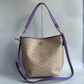 Coach City Large Bucket Bag Khaki Purple Signature Canvas New With Imperfection