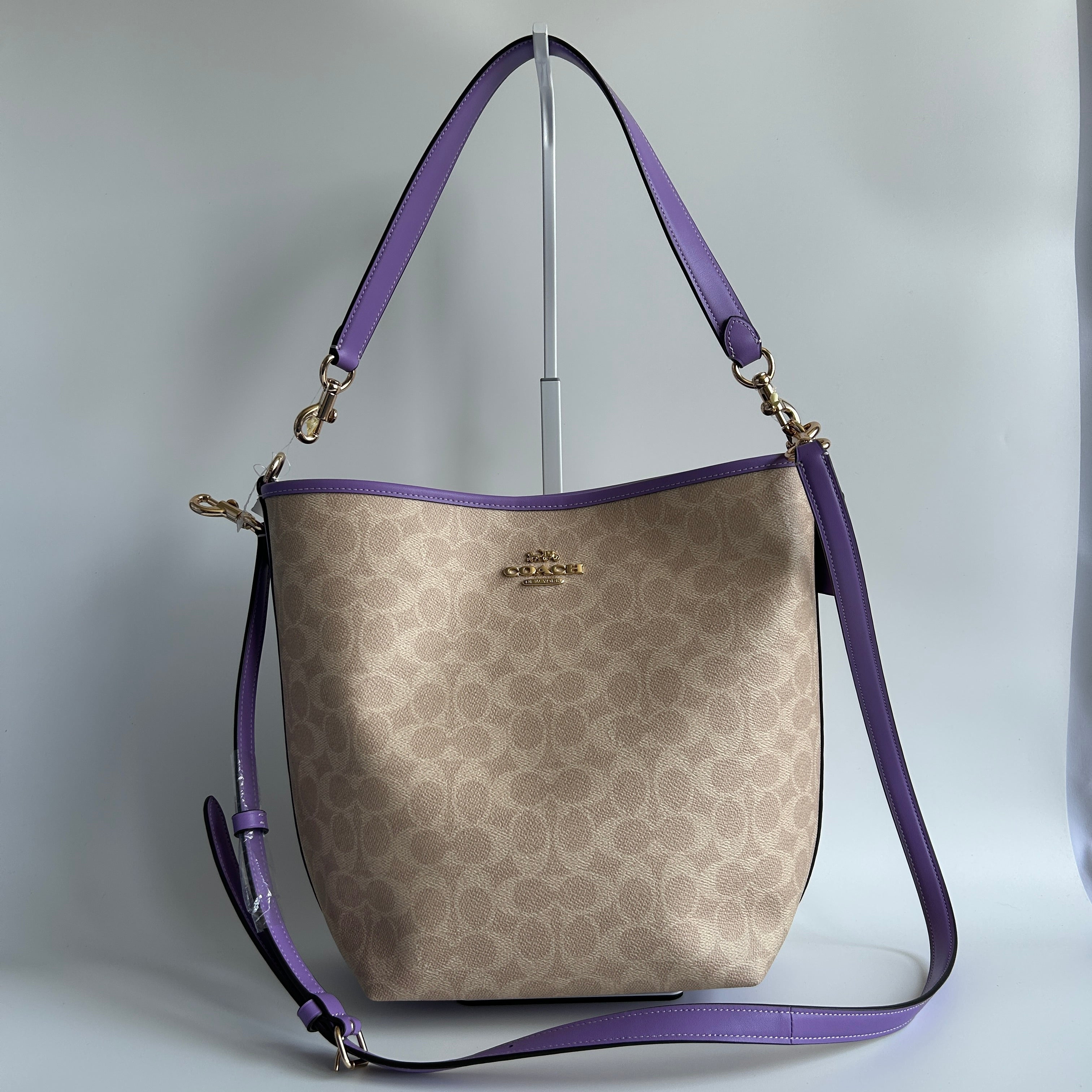 Coach City Large Bucket Bag Khaki Purple Signature Canvas New With Imperfection