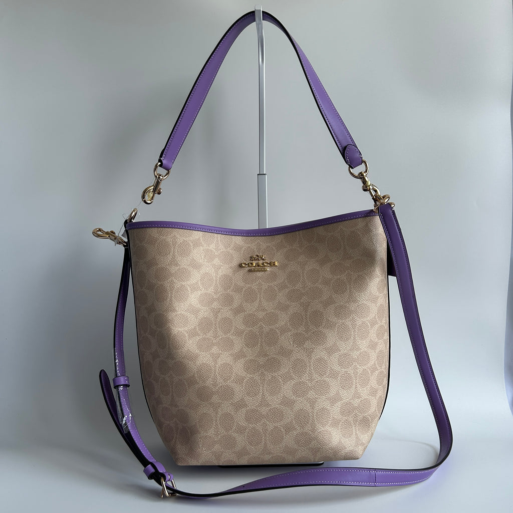 Coach City Large Bucket Bag Khaki Purple Signature Canvas New With Imperfection