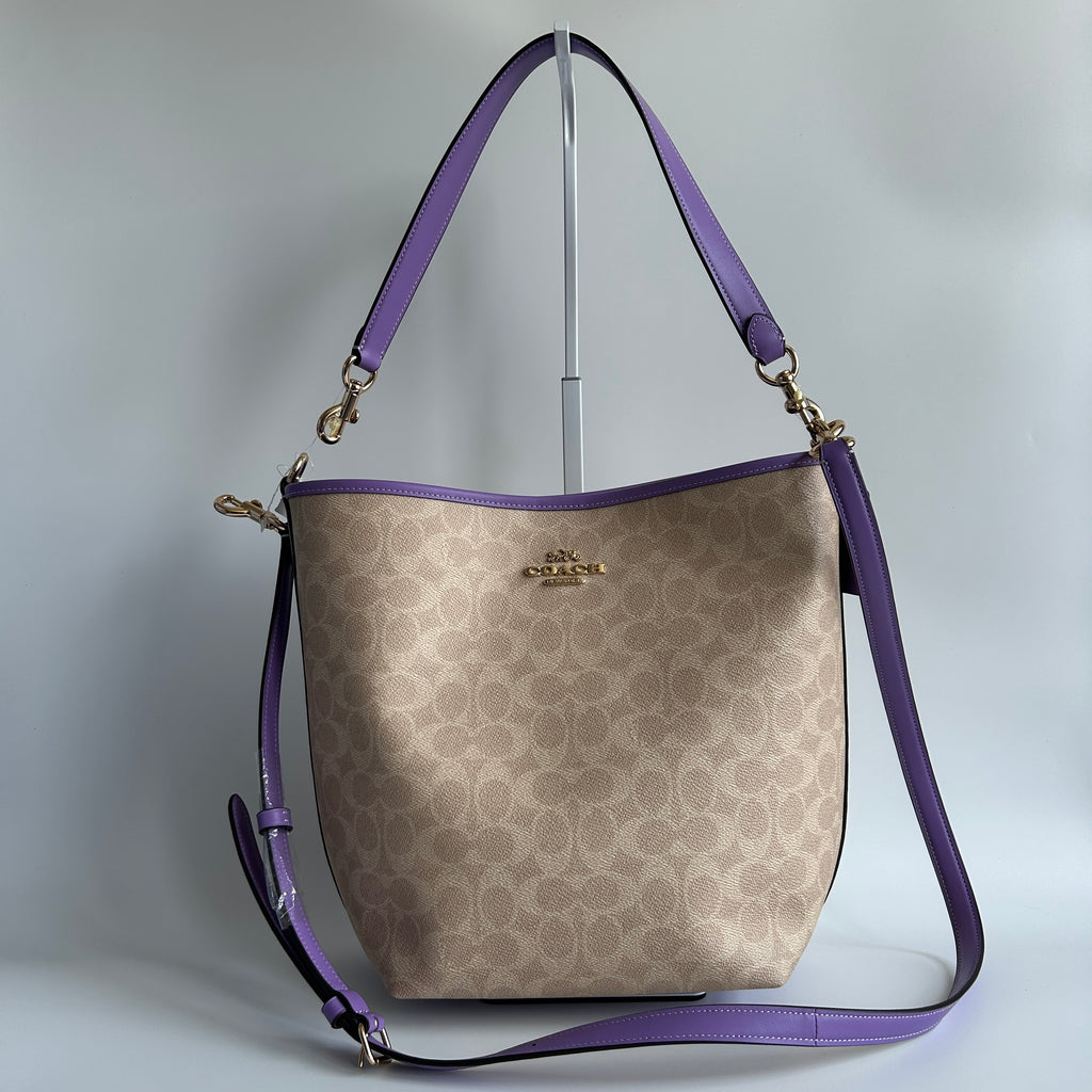Coach City Large Bucket Bag Khaki Purple Signature Canvas New With Imperfection