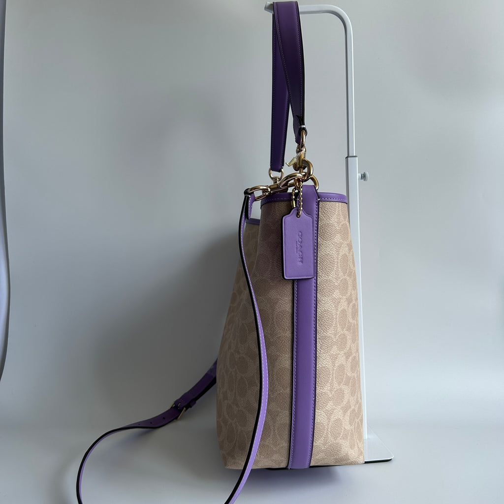 Coach City Large Bucket Bag Khaki Purple Signature Canvas New With Imperfection