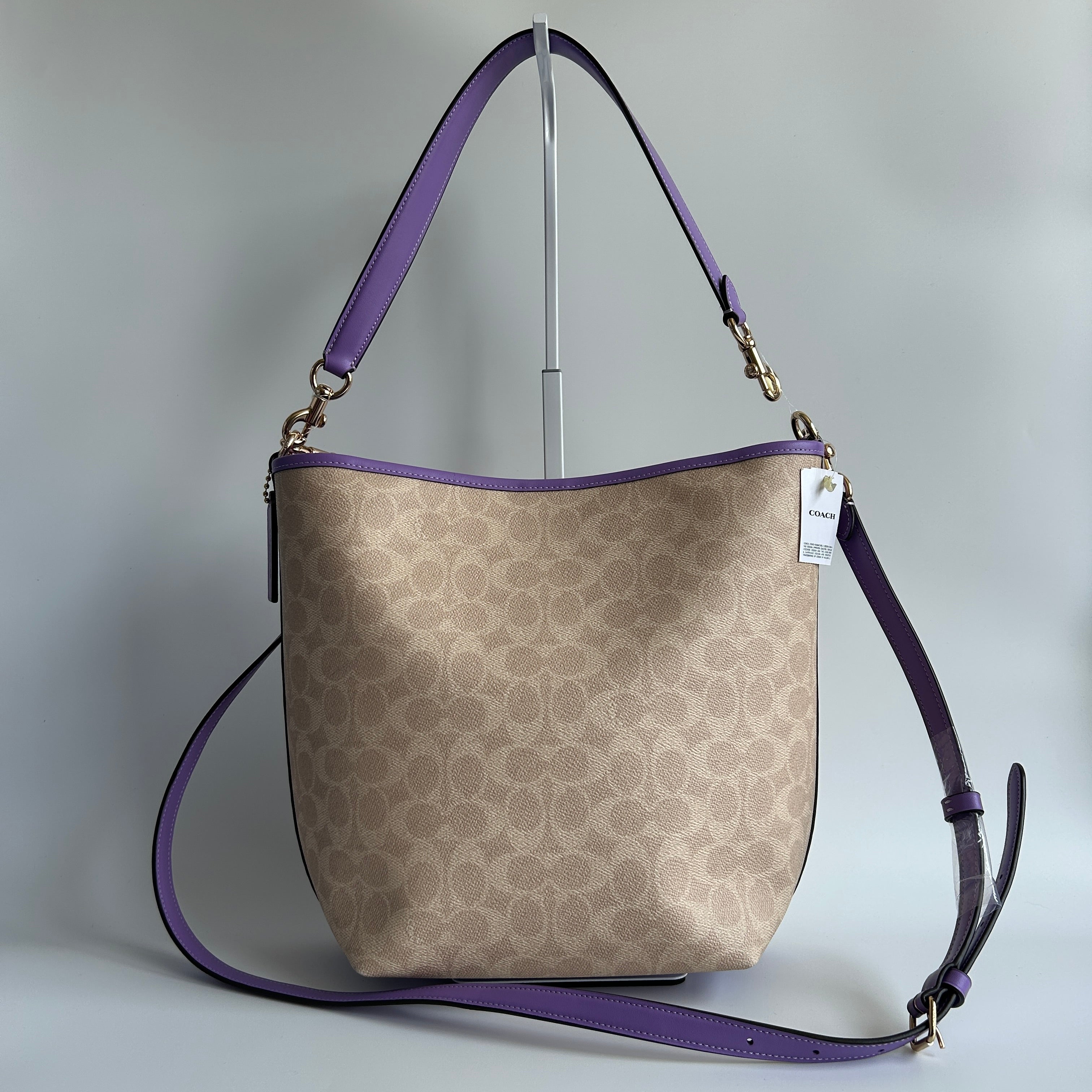 Coach City Large Bucket Bag Khaki Purple Signature Canvas New With Imperfection