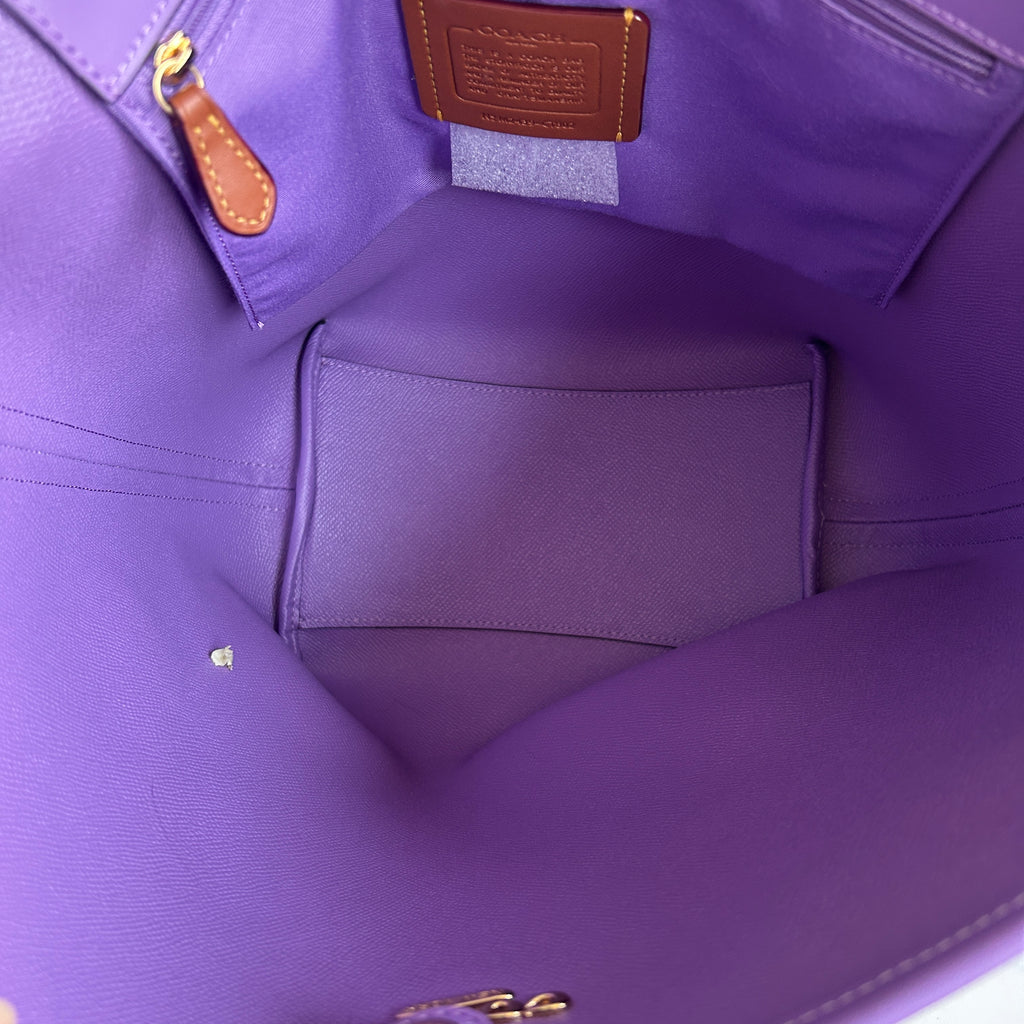 Coach City Large Bucket Bag Khaki Purple Signature Canvas New With Imperfection