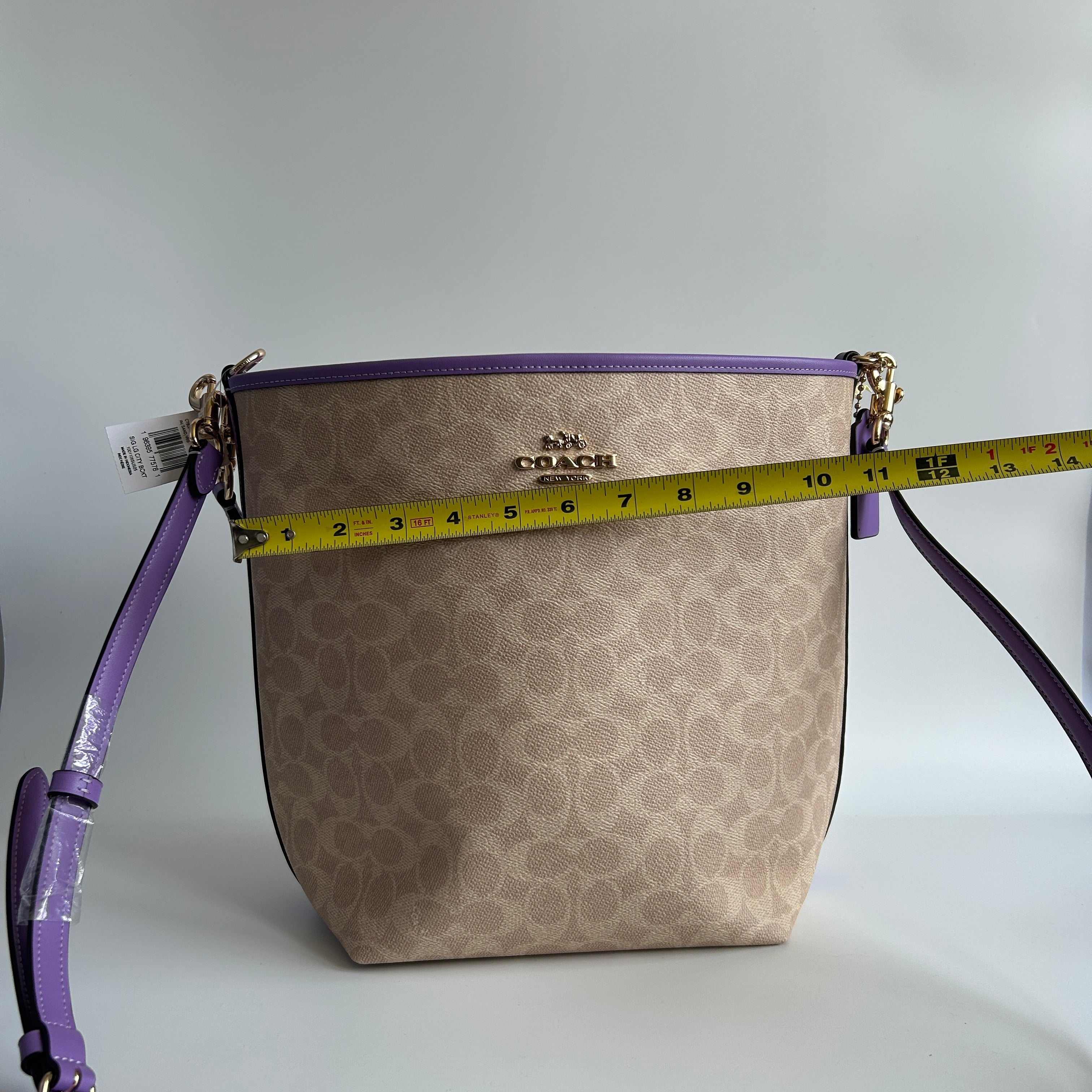 Coach City Large Bucket Bag Khaki Purple Signature Canvas New With Imperfection