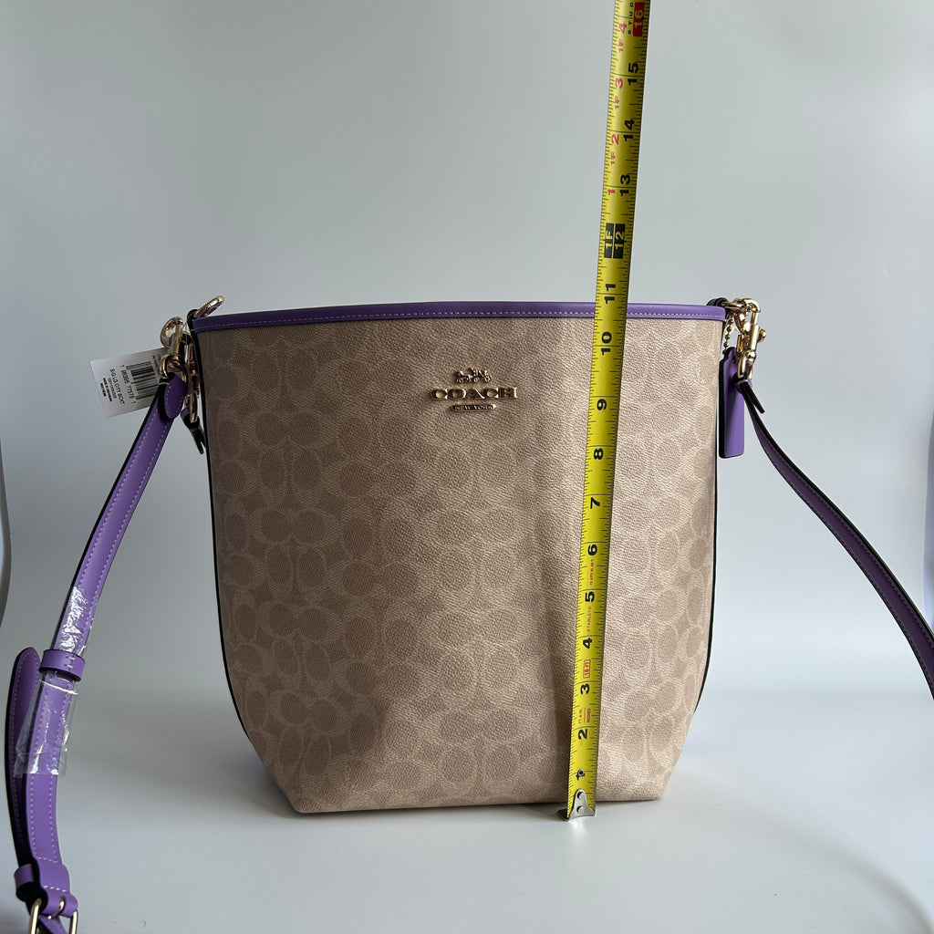 Coach City Large Bucket Bag Khaki Purple Signature Canvas New With Imperfection