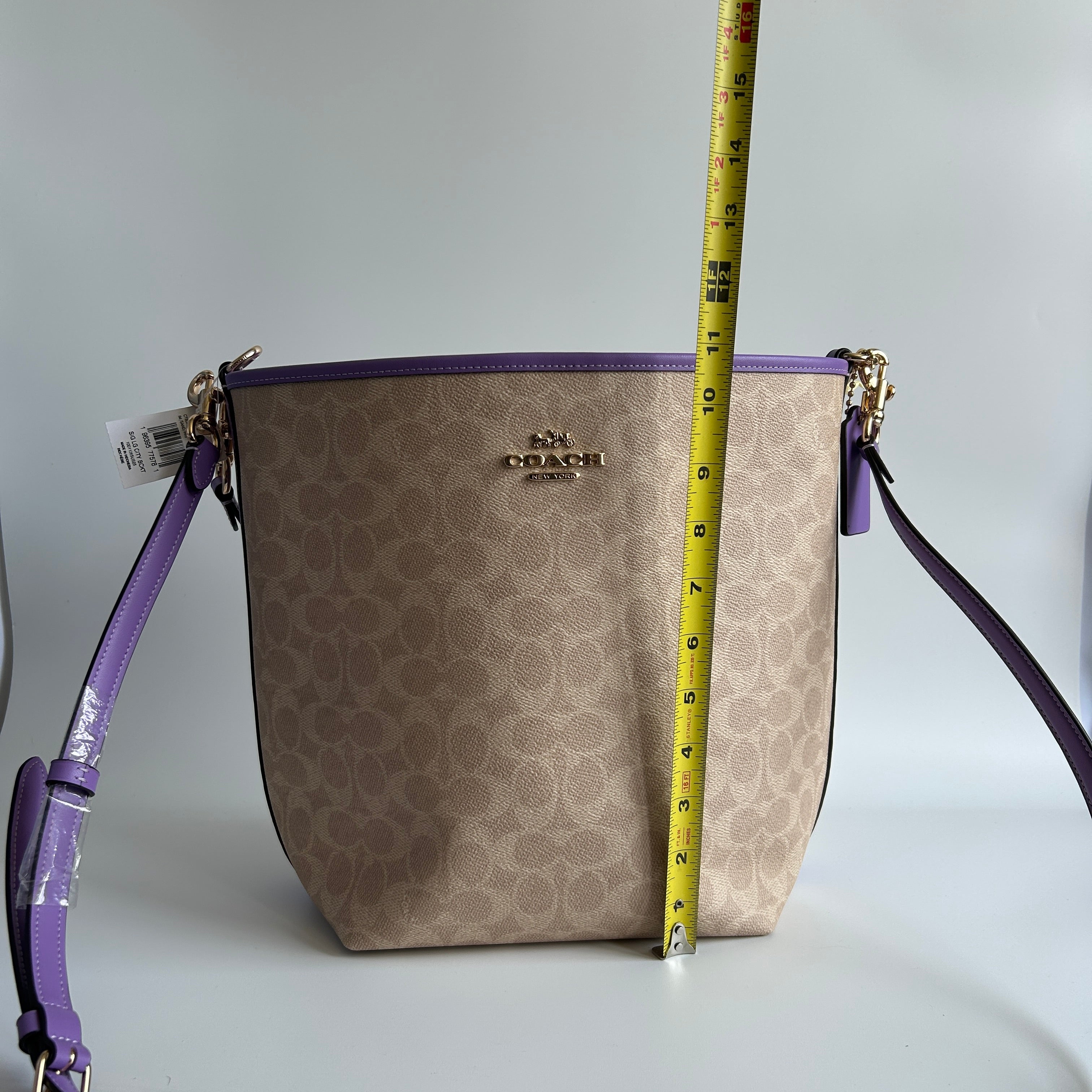 Coach City Large Bucket Bag Khaki Purple Signature Canvas New With Imperfection