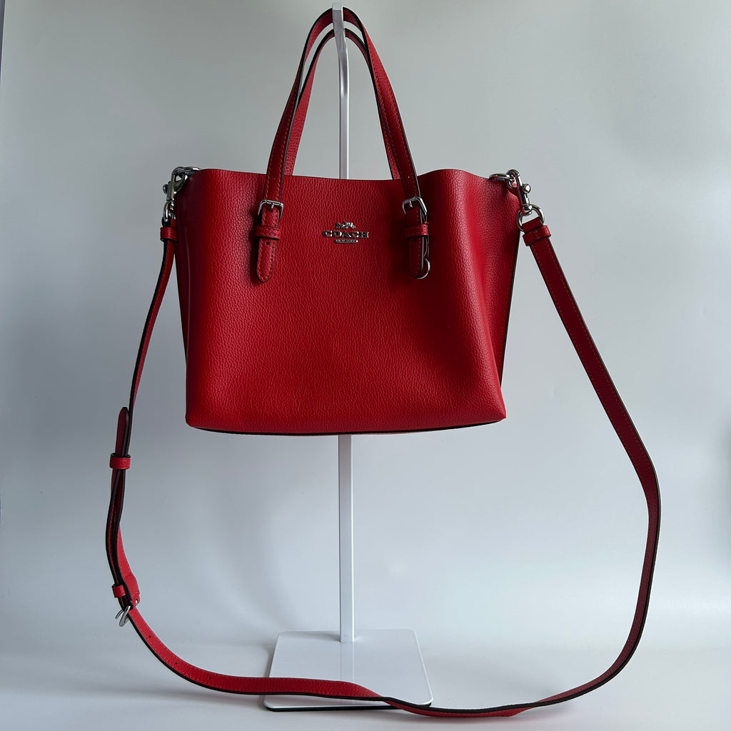 Coach Mollie Tote 25 Red Pebbled Leather Shoulder Bag Excellent