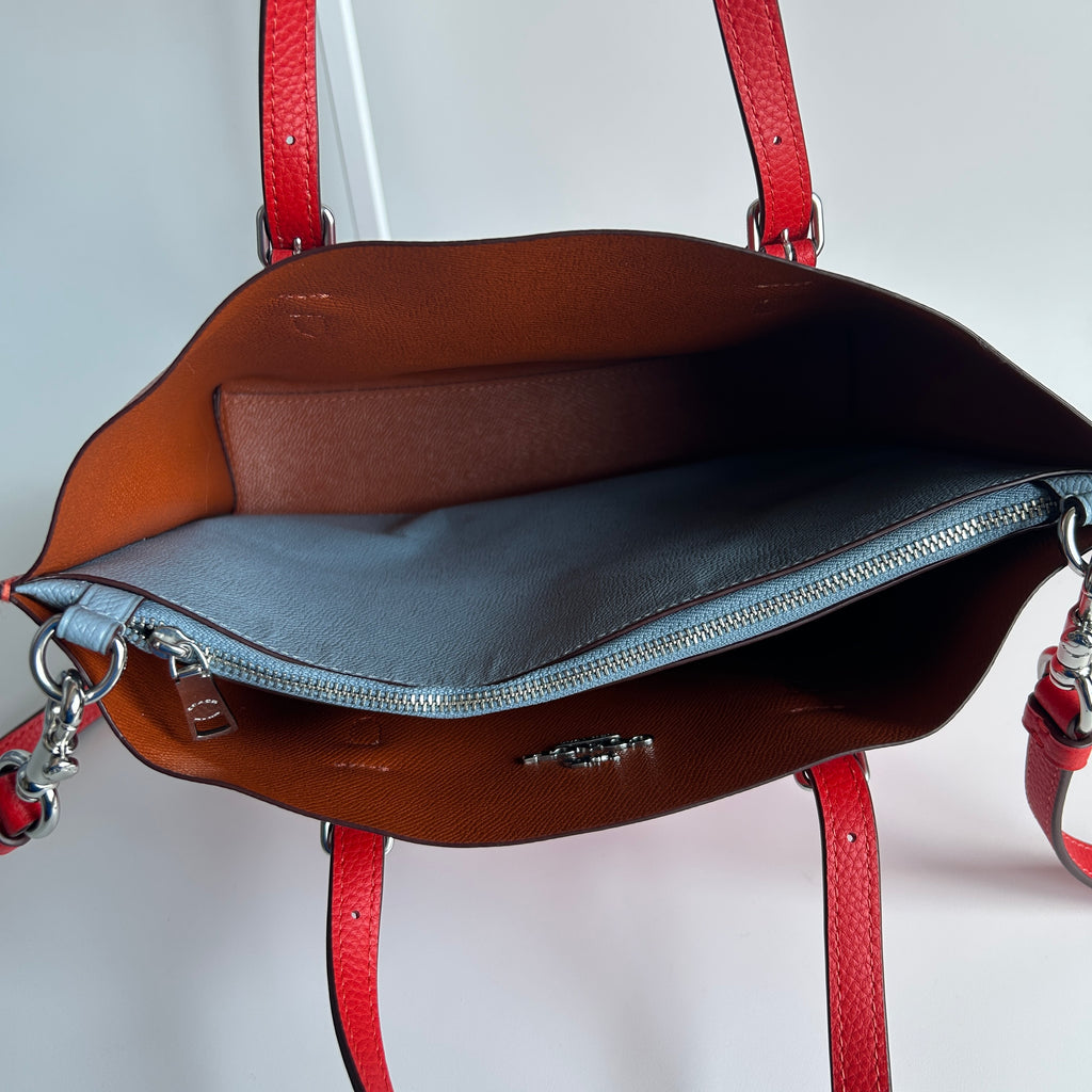 Coach Mollie Tote 25 Red Pebbled Leather Shoulder Bag Excellent