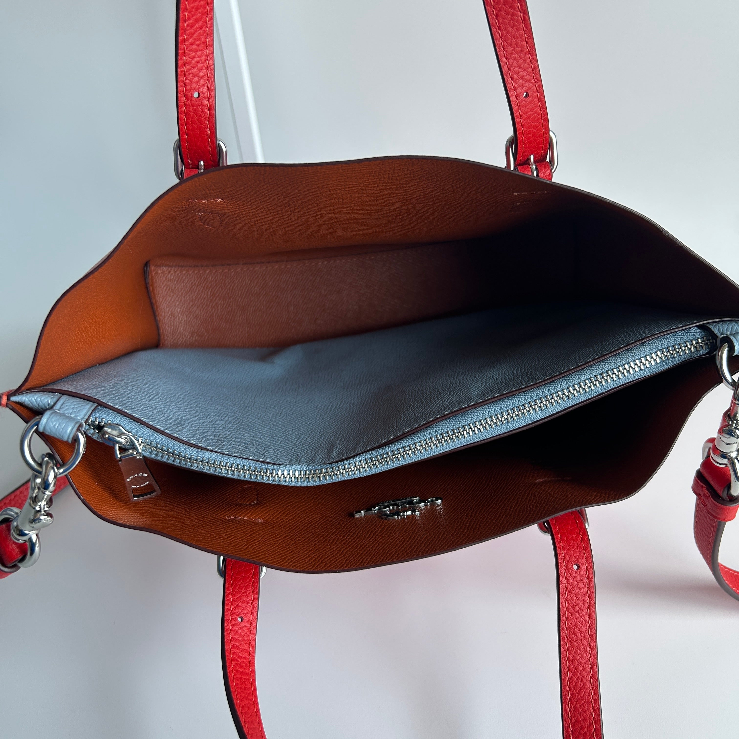 Coach Mollie Tote 25 Red Pebbled Leather Shoulder Bag Excellent