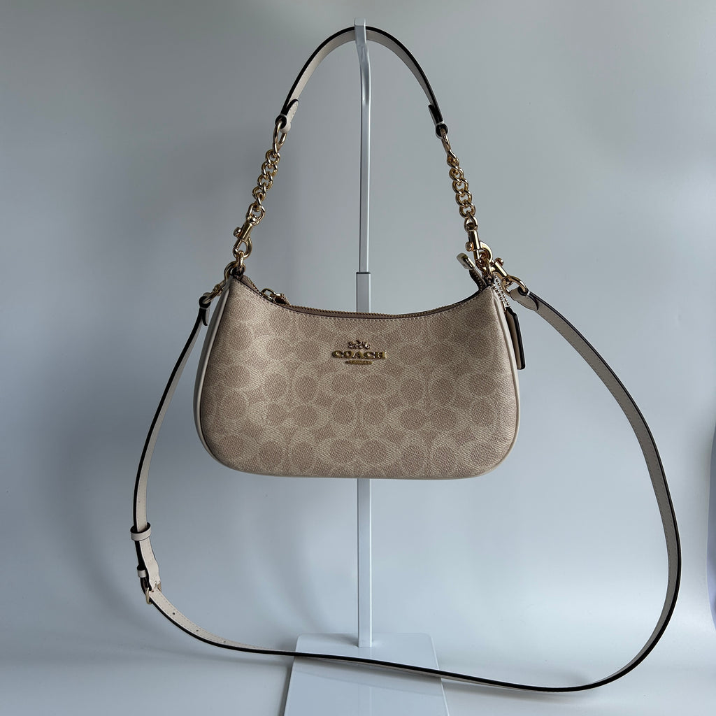 Coach Teri Shoulder Bag Chalk White Signature Canvas CV933 Excellent
