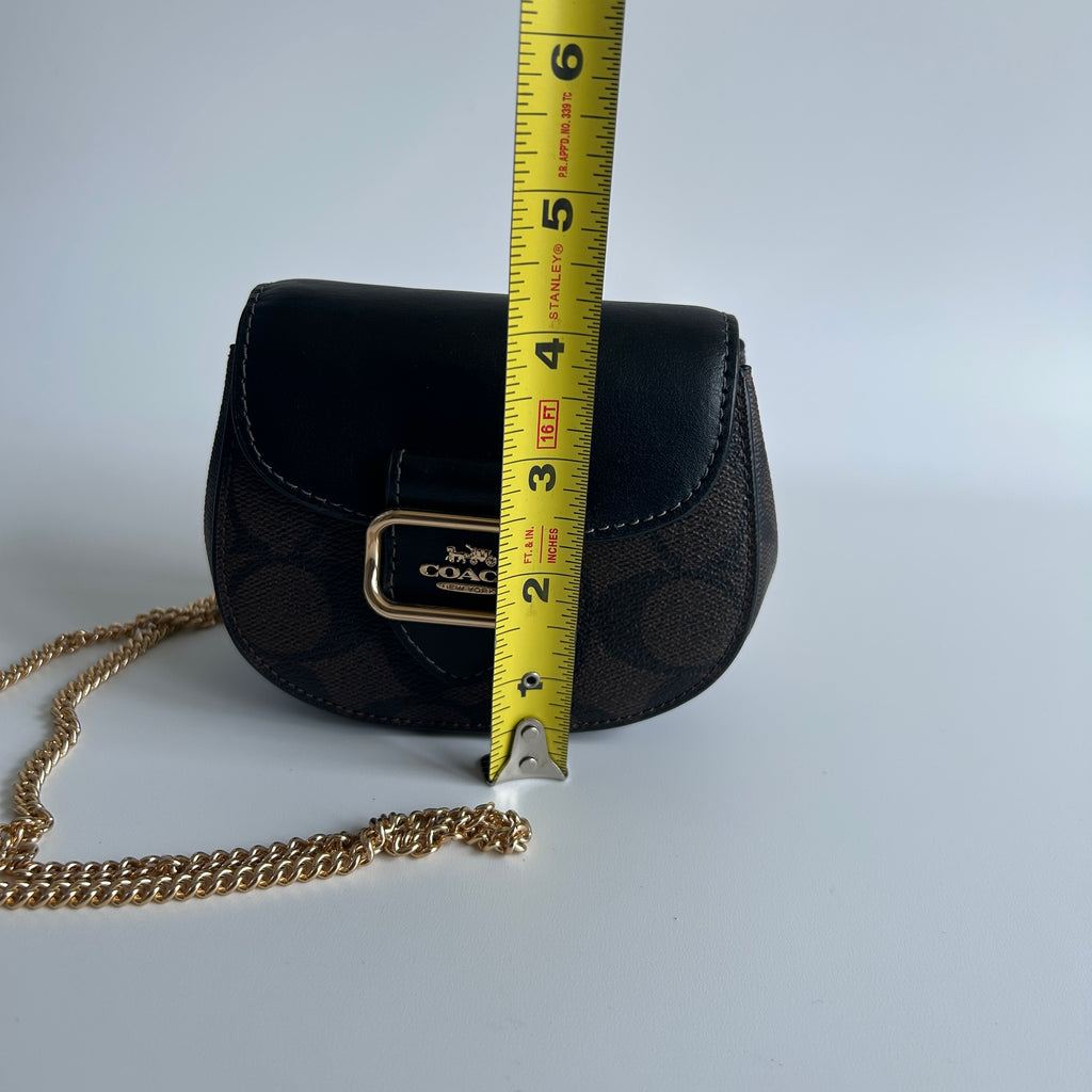 Coach Morgan Card Case on a Chain Black Brown Signature Leather Bag Excellent