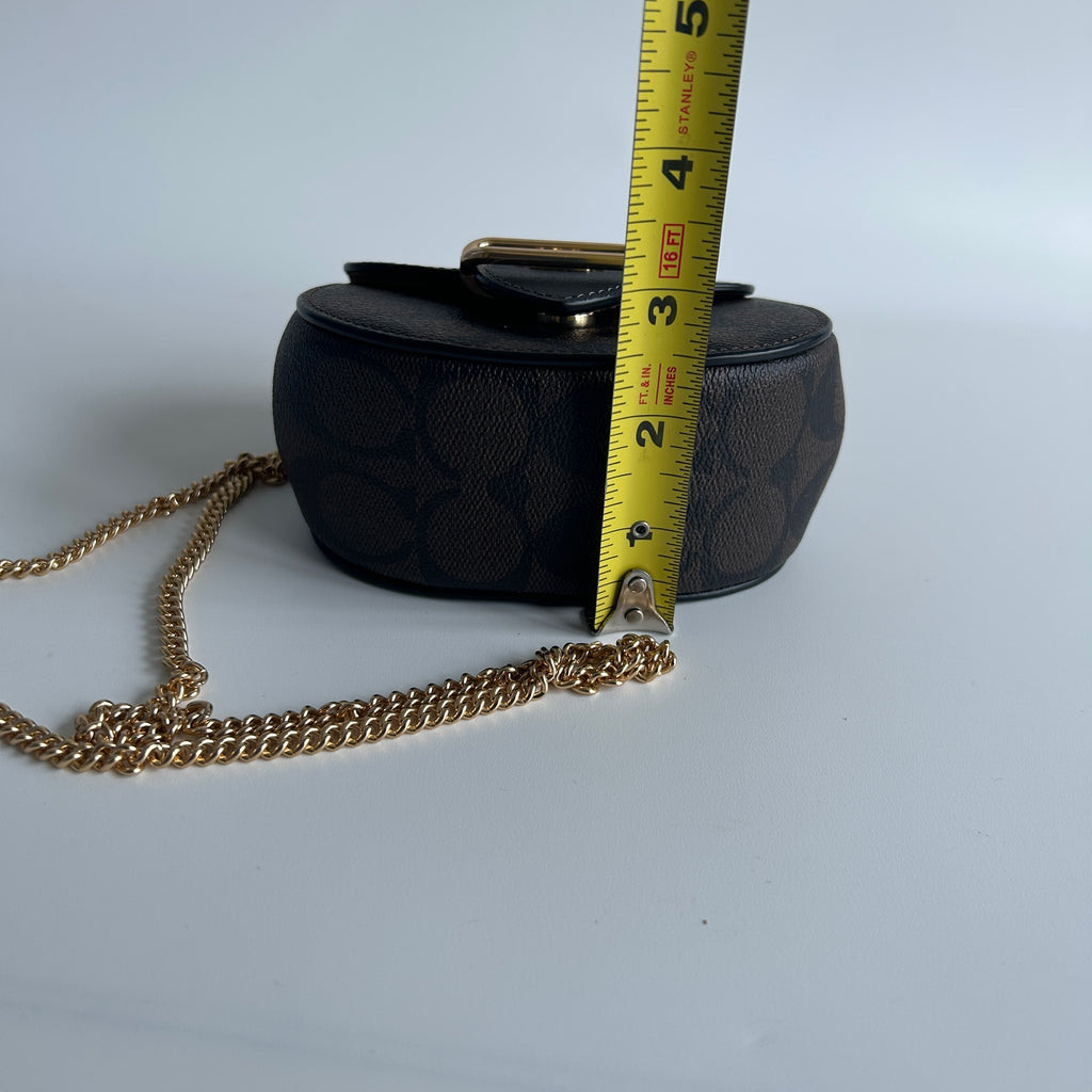 Coach Morgan Card Case on a Chain Black Brown Signature Leather Bag Excellent