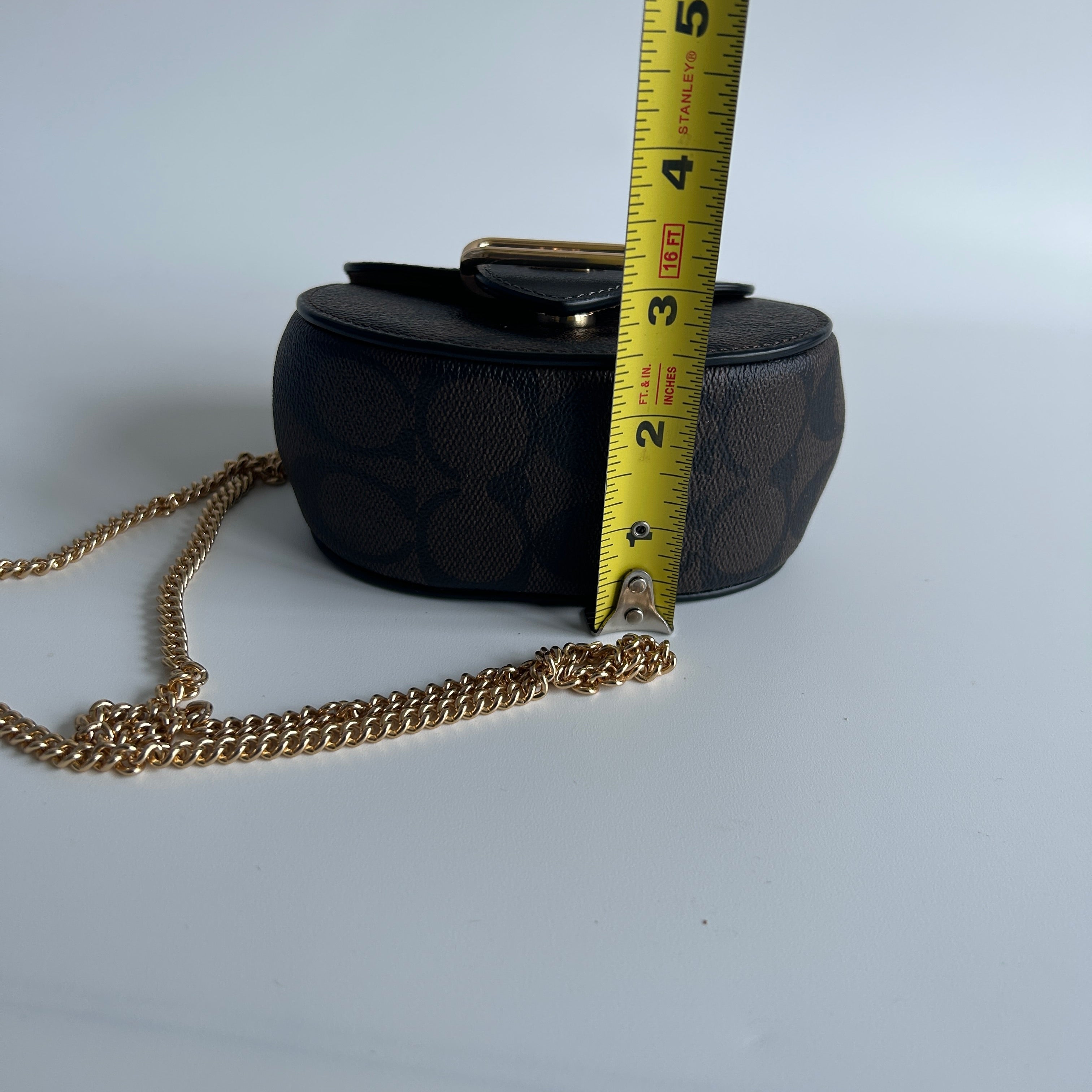 Coach Morgan Card Case on a Chain Black Brown Signature Leather Bag Excellent