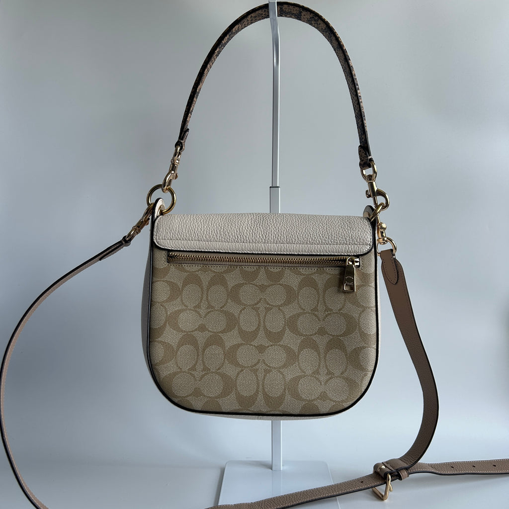 Coach Kleo Shoulder Bag 23 Chalk White Signature Canvas Leather Excellent
