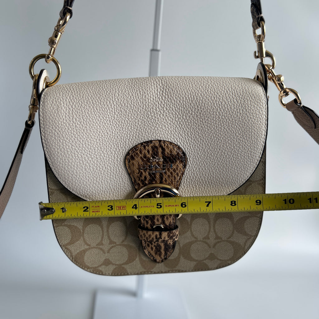 Coach Kleo Shoulder Bag 23 Chalk White Signature Canvas Leather Excellent