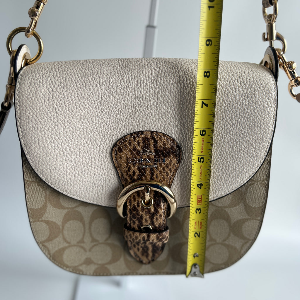 Coach Kleo Shoulder Bag 23 Chalk White Signature Canvas Leather Excellent