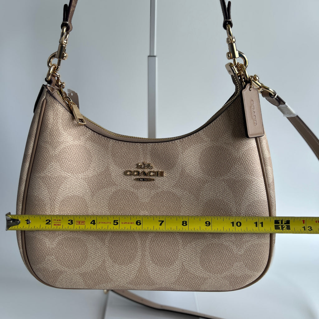 Coach Teri Hobo Beige Chalk Signature Canvas Leather Shoulder Bag NEW