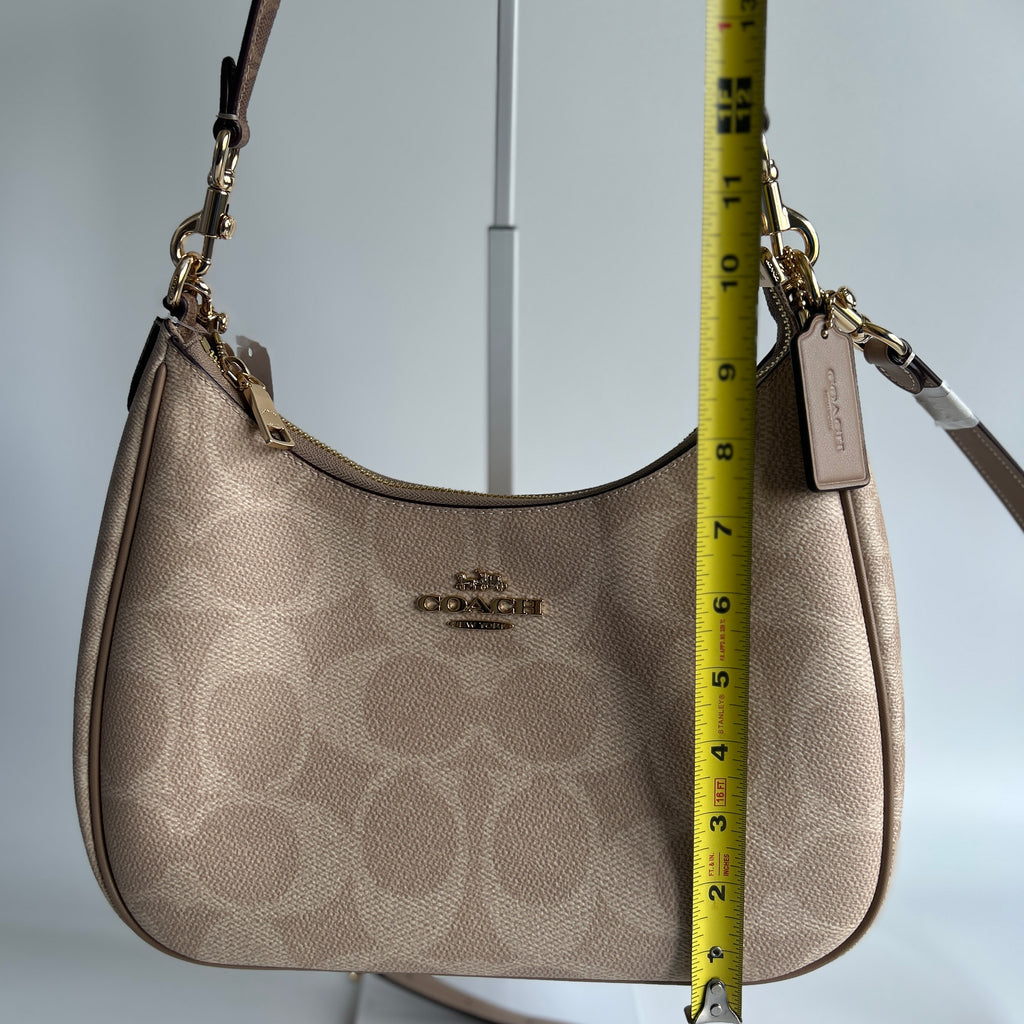 Coach Teri Hobo Beige Chalk Signature Canvas Leather Shoulder Bag NEW