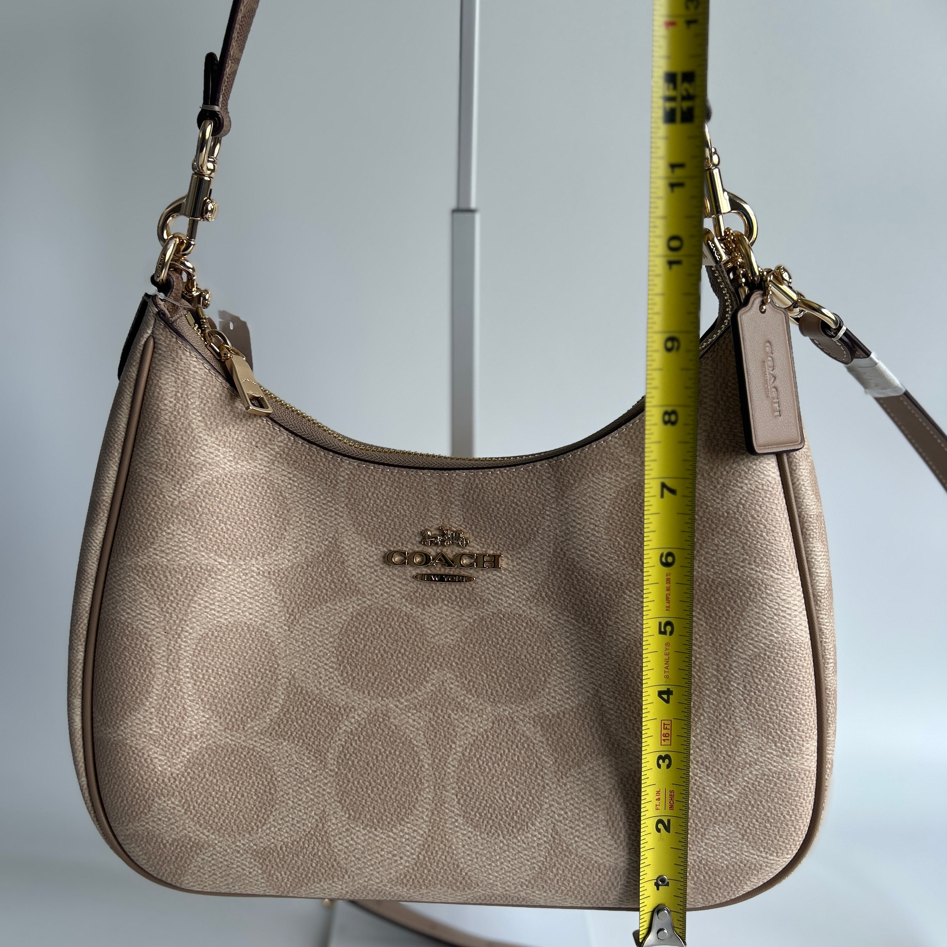 Coach Teri Hobo Beige Chalk Signature Canvas Leather Shoulder Bag NEW
