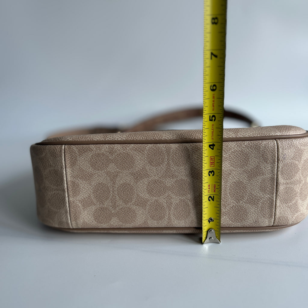 Coach Teri Hobo Beige Chalk Signature Canvas Leather Shoulder Bag NEW