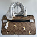 Coach Rowan Satchel Brown Bee Print Signature Canvas Leather Handbag NEW