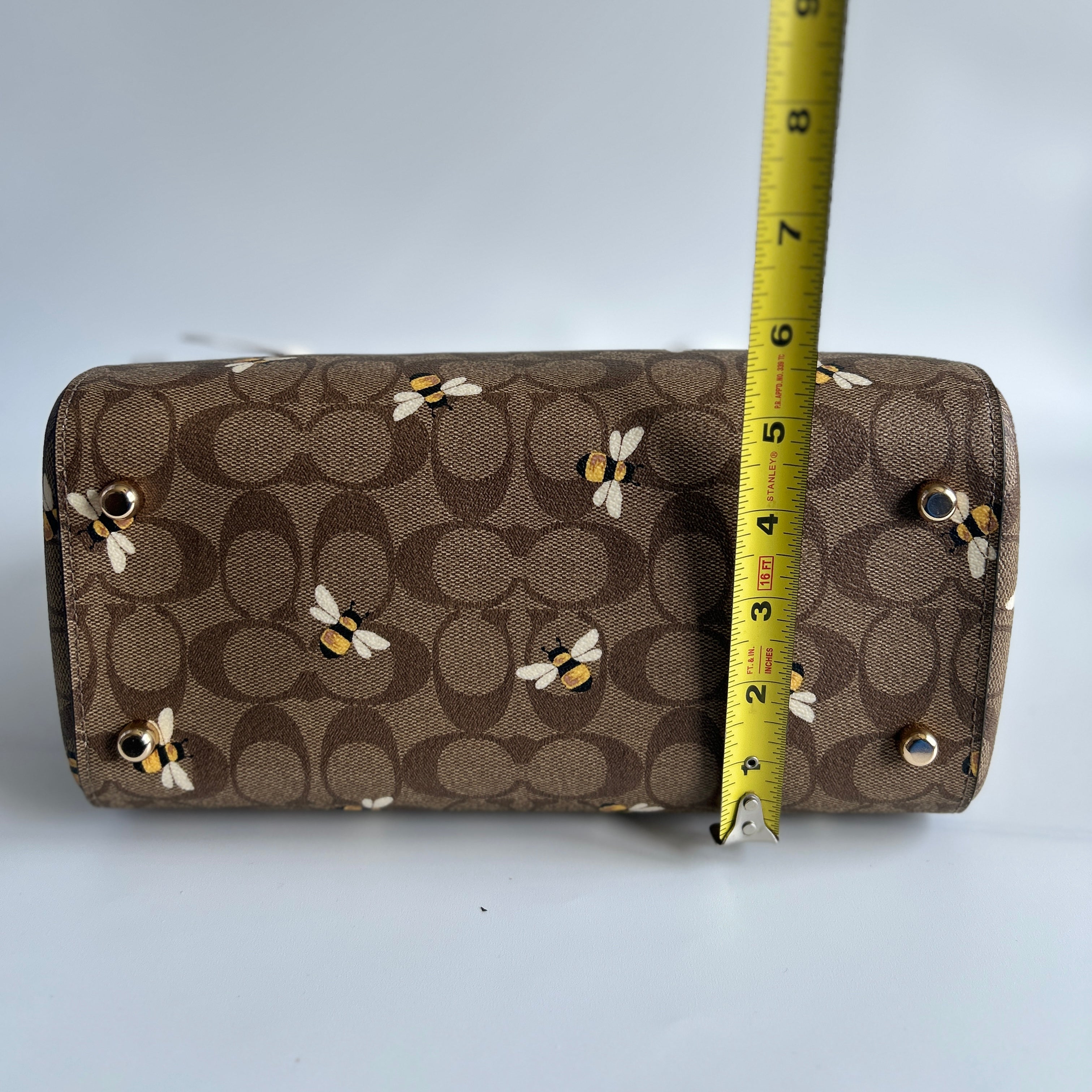 Coach Rowan Satchel Brown Bee Print Signature Canvas Leather Handbag NEW
